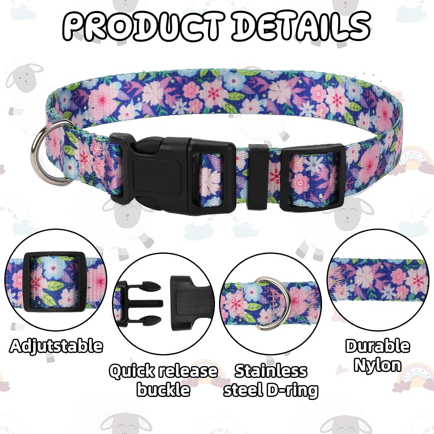5 Pack Goat Collars with Bells, Adjustable Nylon Collar Set pet and Horse Sheep