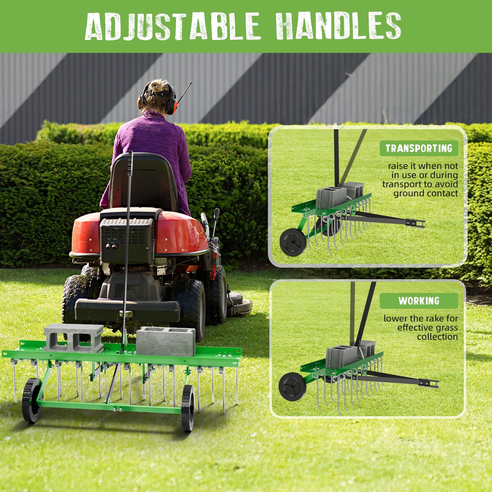 40″ Tow-Behind Dethatcher with 20 Spring Steel Tines, Pull Behind Lawn Tracto…