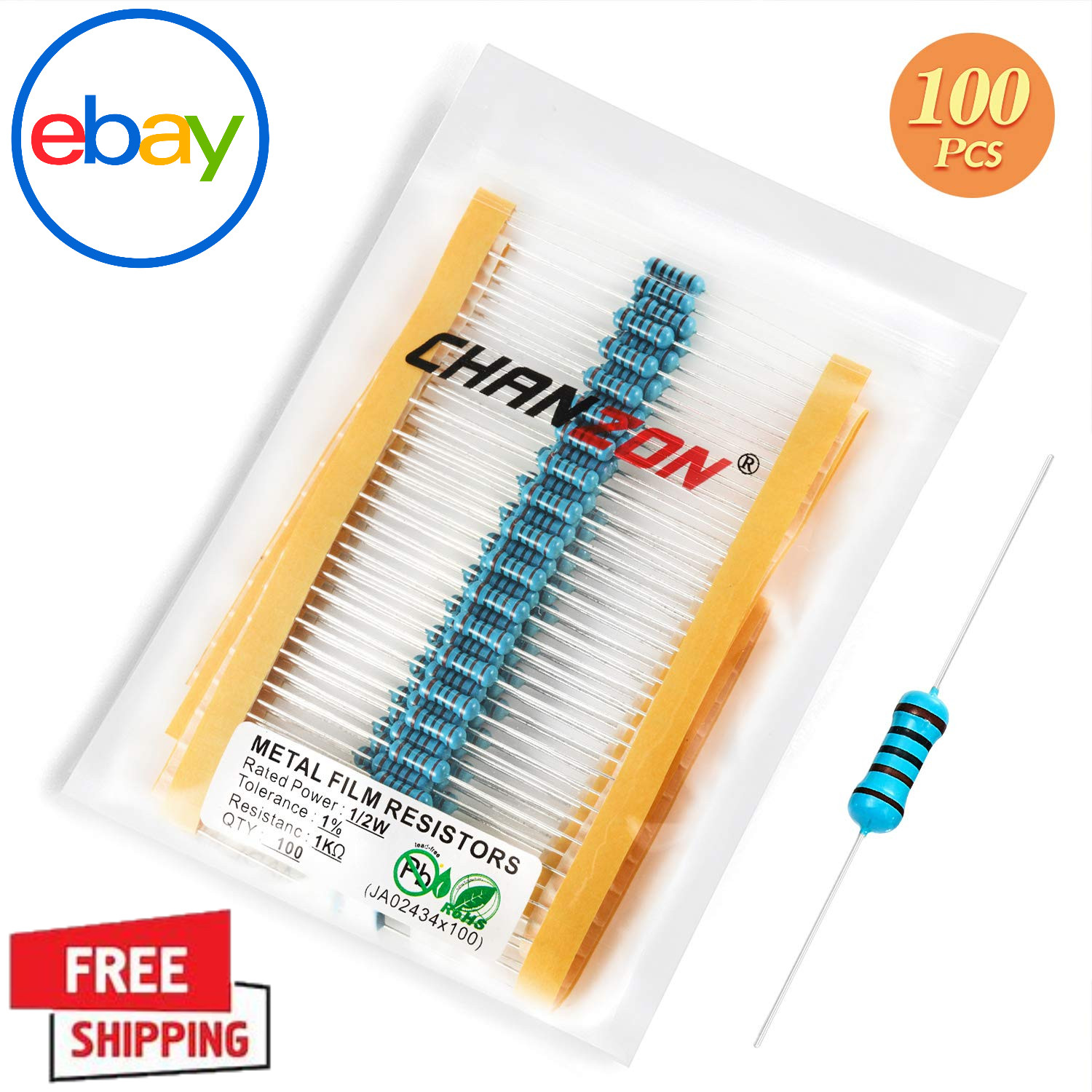 100Pcs 1/2W (0.5W)390Ω Ohm Metal Film Fixed Resistor 0.01 ±1% Tolerance 390 R MF