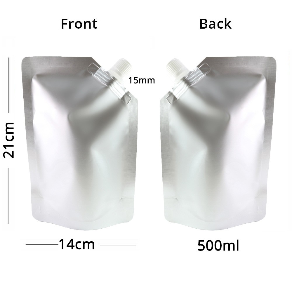 Silver Aluminum Reusable Drink Pouch Spout Design Stand Up Liquid Storage Bag
