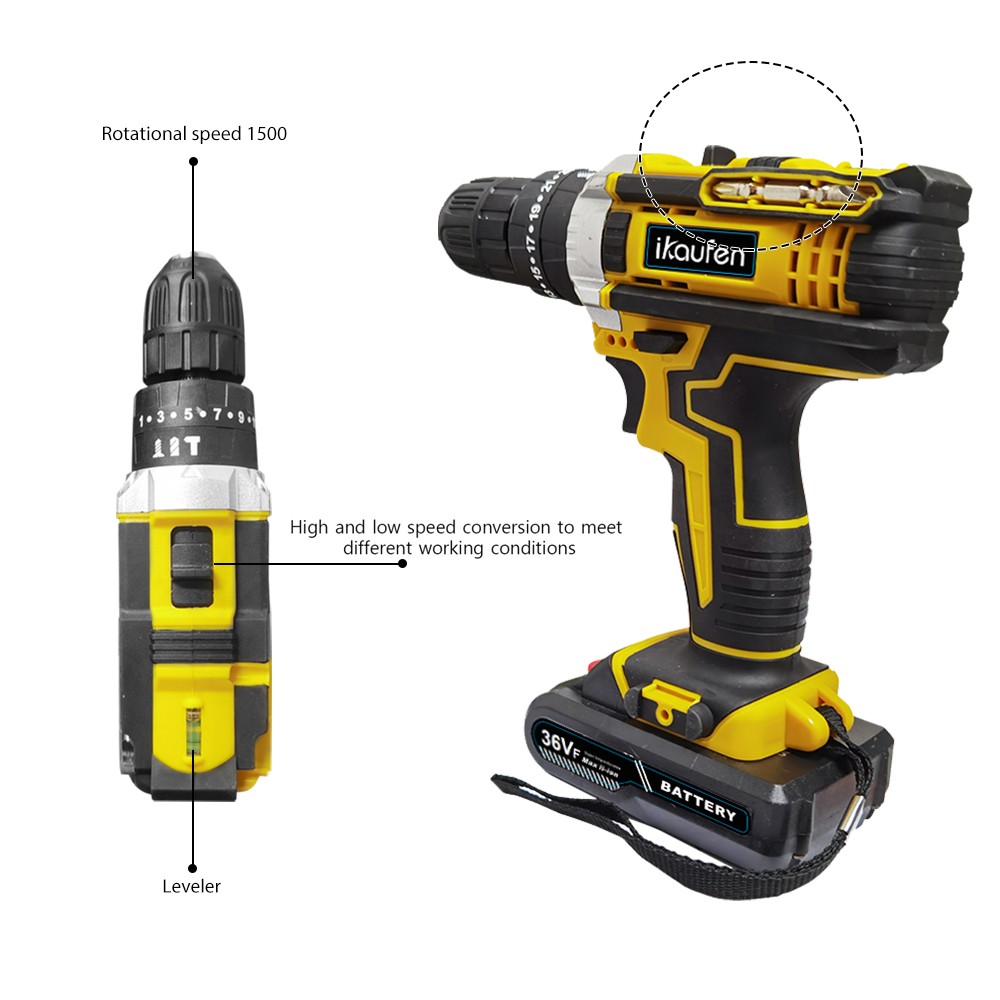 21V Cordless Impact Driver Electric Hammer Drill Combo Kit with 2 Battery B01