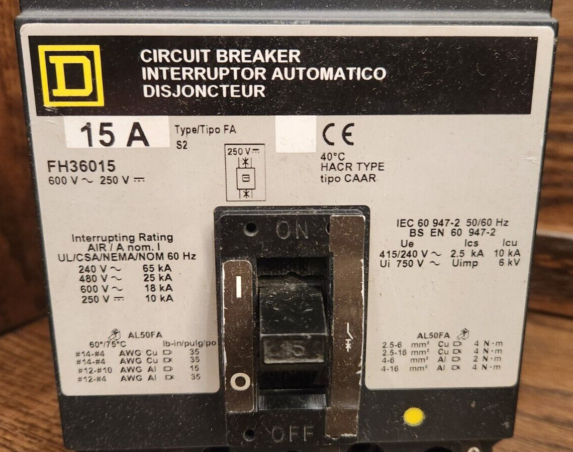 FH36015 SQAURE D I-LINE CIRCUIT BREAKER | 15A | 600V | 3PH Schneider Electric