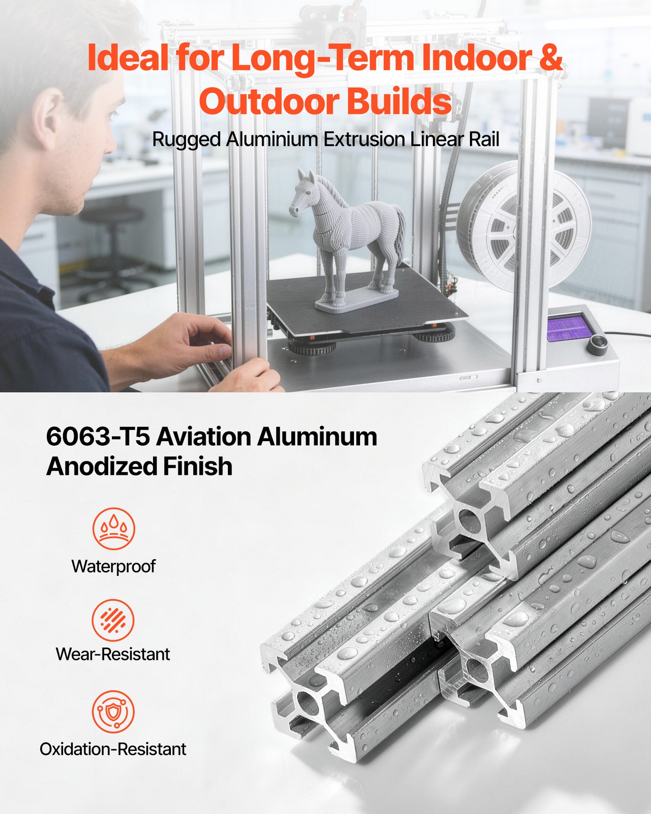 VEVOR 10PCS 2020 Aluminum Extrusion 48″ 1220 mm T Slot Anodized Linear Rail