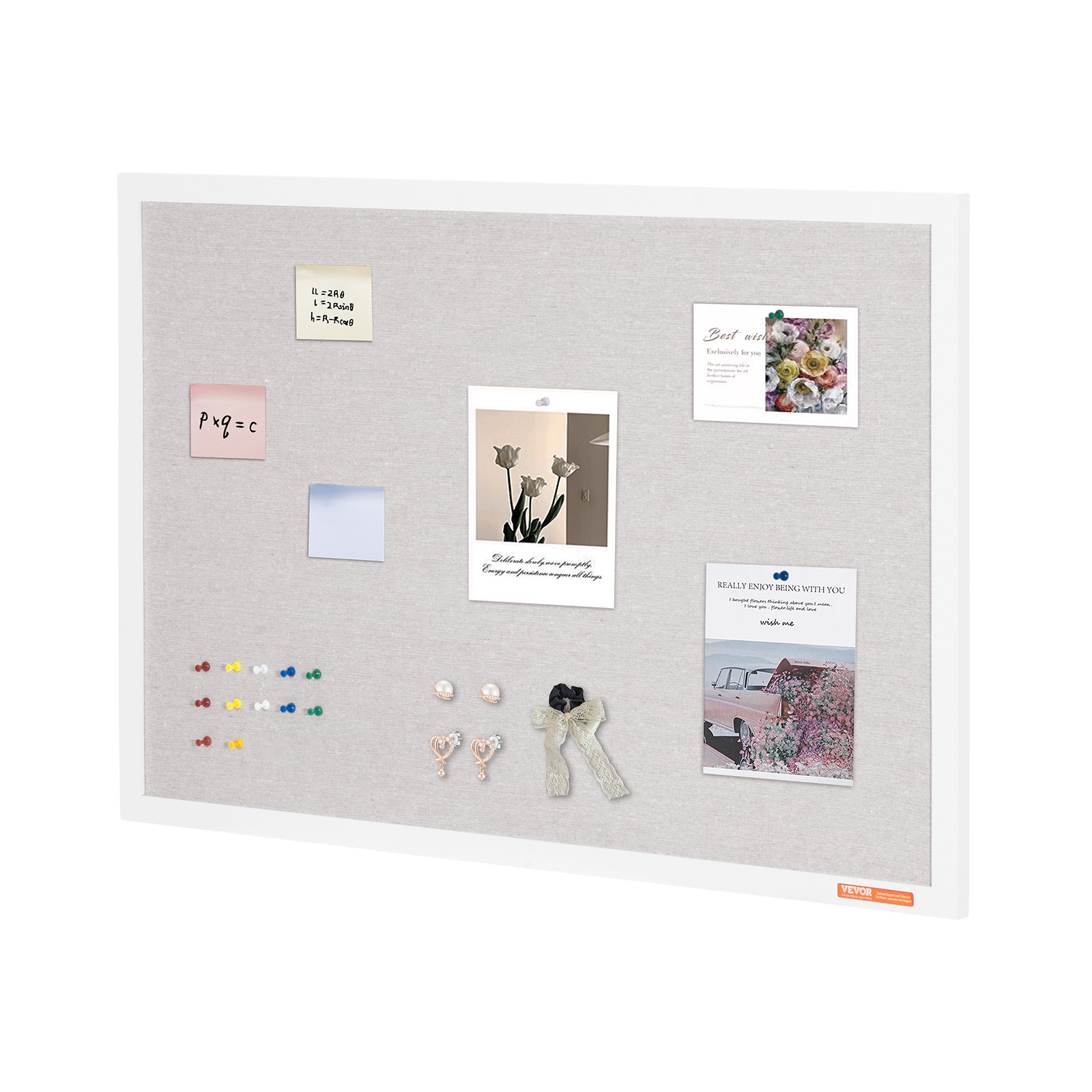 VEVOR 36″x24″ White Cork Board with Linen Surface Wall-Mounted Bulletin Board