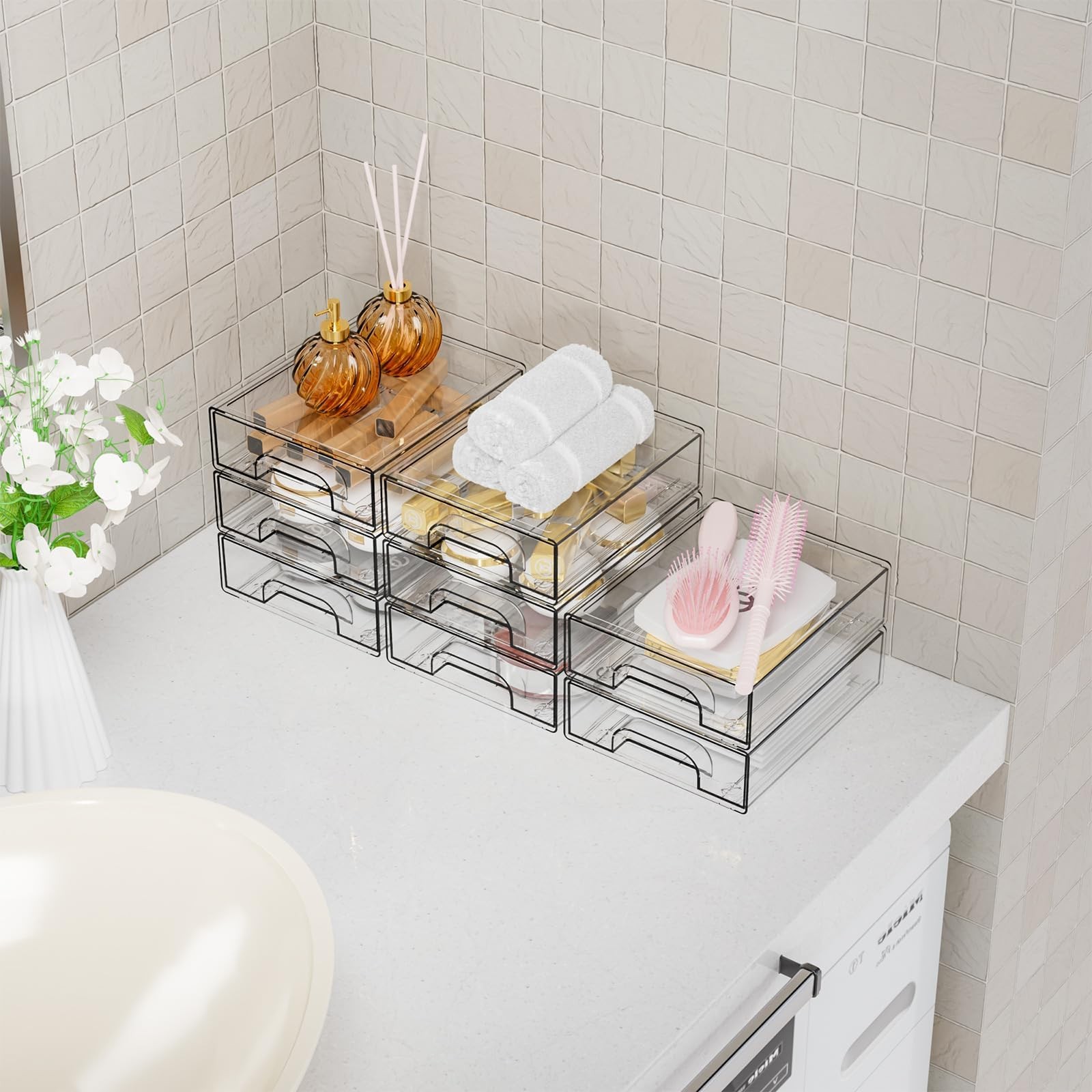 8 Pack Acrylic Drawer Organizer, 2.2in Tall Stackable Clear Storage Bin Part