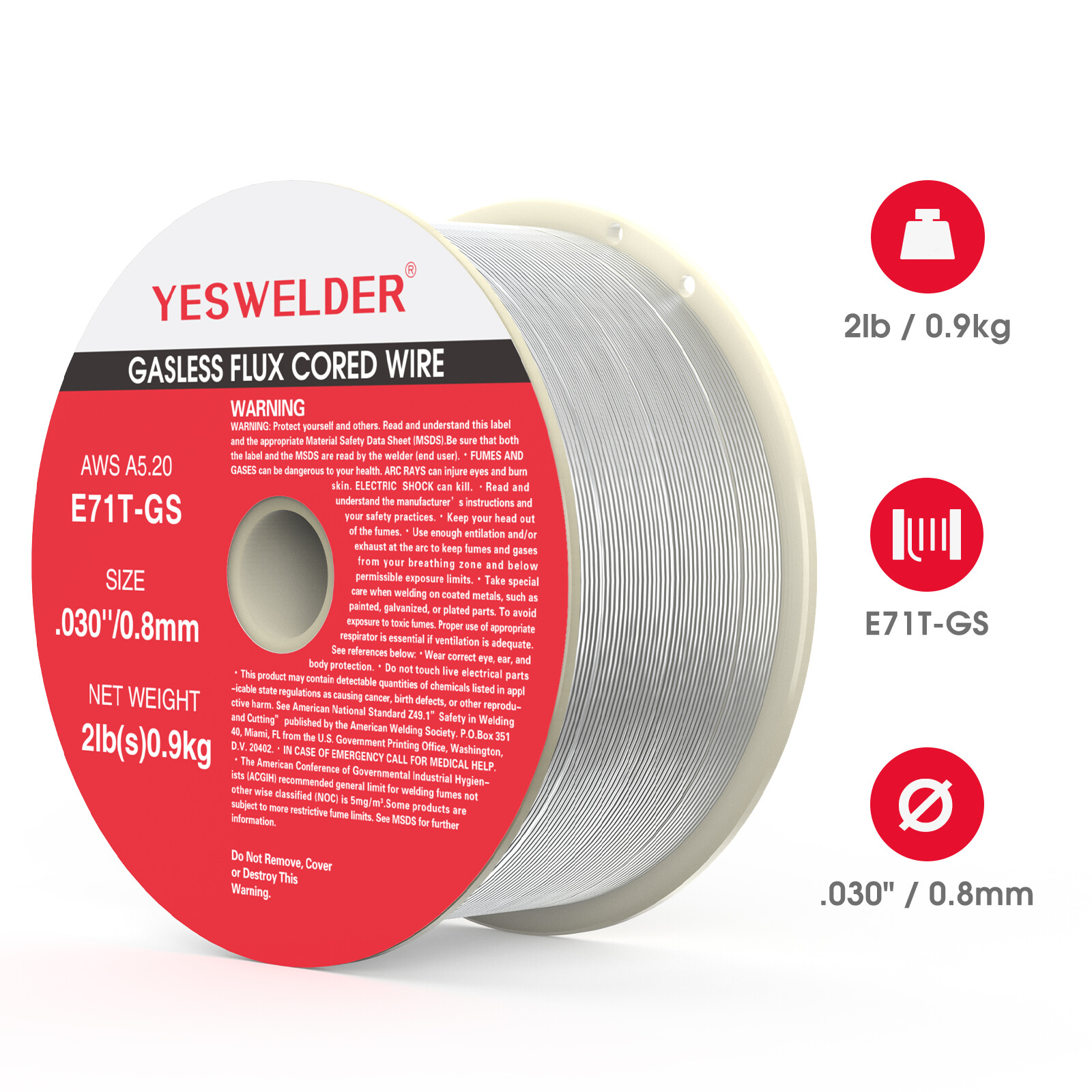 Flux Core Gasless Mig Wire, Mild Steel-E71TGS .030″ 0.8mm-2 Lbs Spool (3 Rolls)