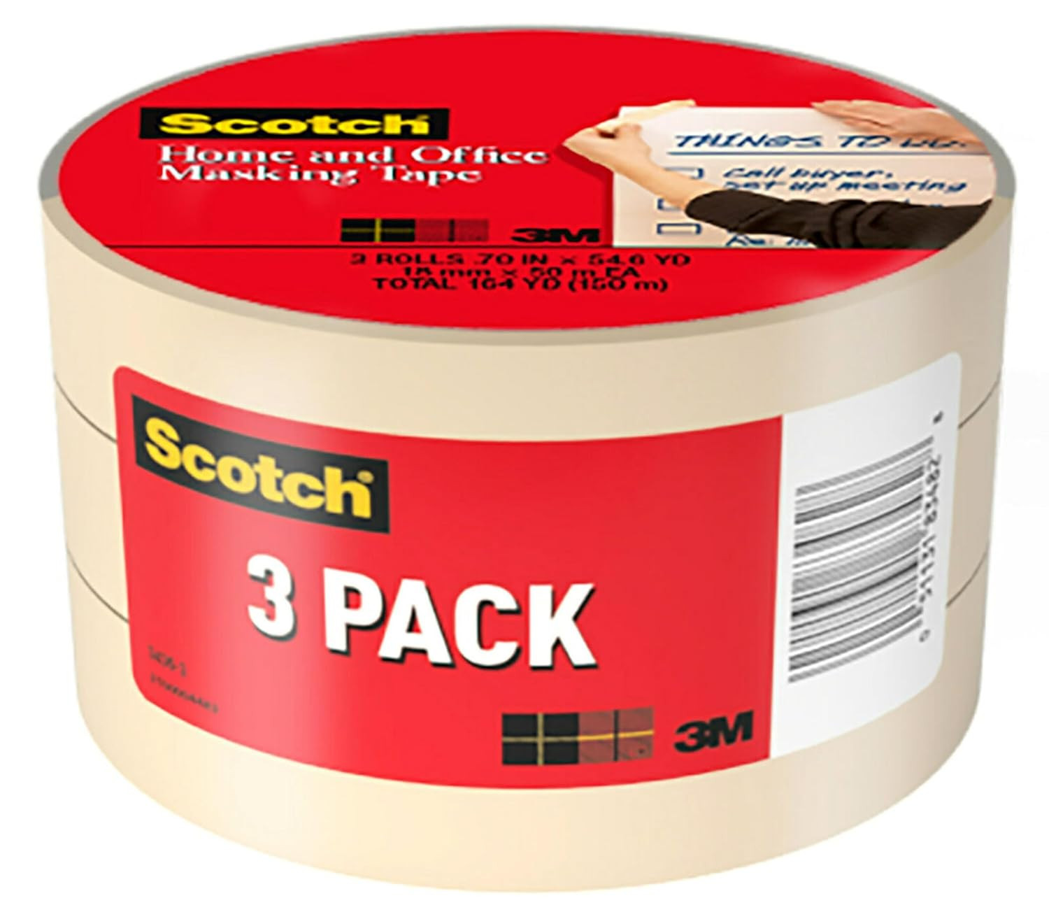 Scotch Masking Tape, 3 Rolls, 0.70 in X 54.6 Yd, Great for Everyday Use, Strong