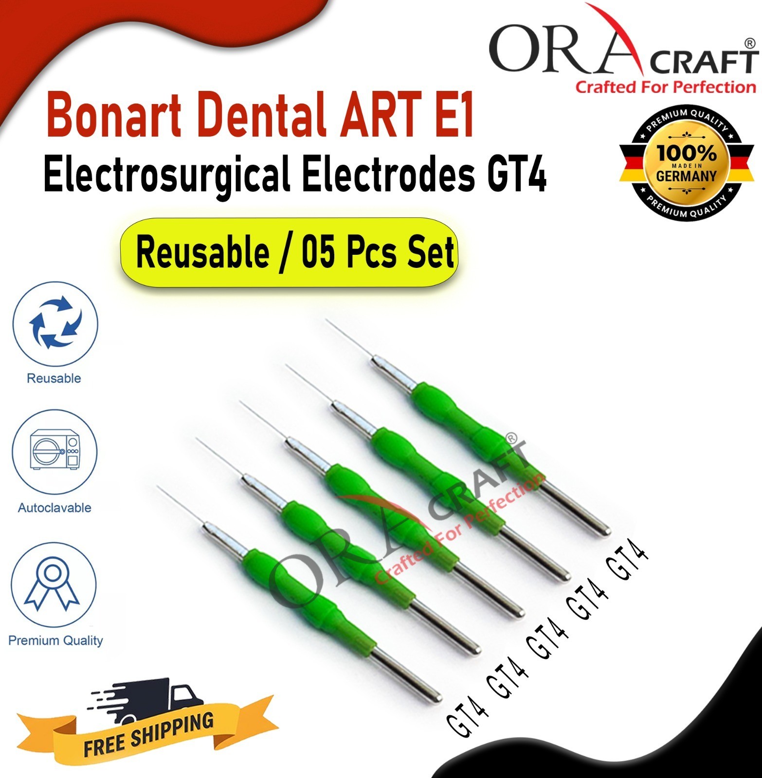 Bonart Dental GT4 Electrodes ART E1 Electrosurgical 5Pcs Reusable CE