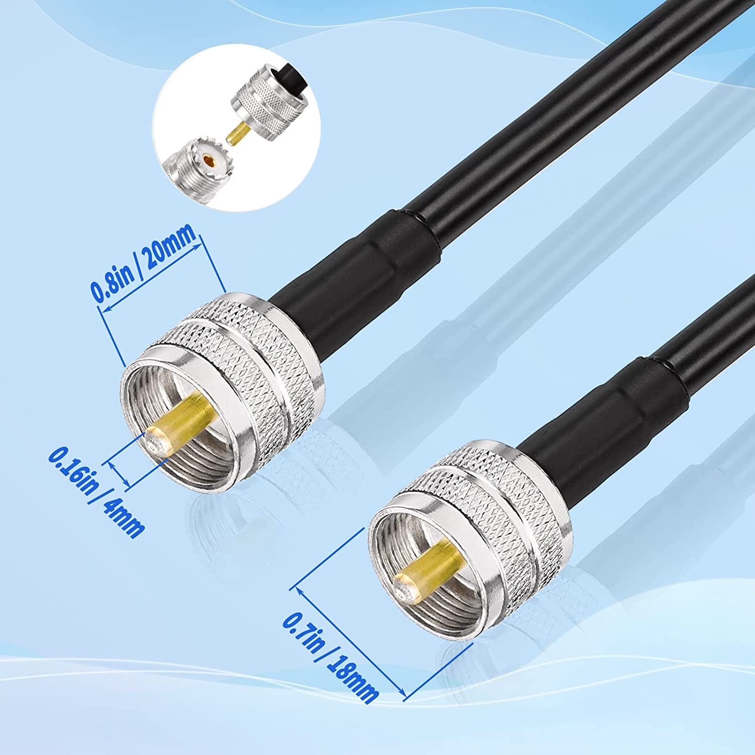 RG-8X RG8X Coax Cable PL259 UHF Male Ham Radio Low Loss for SWR Meter,CB Antenna