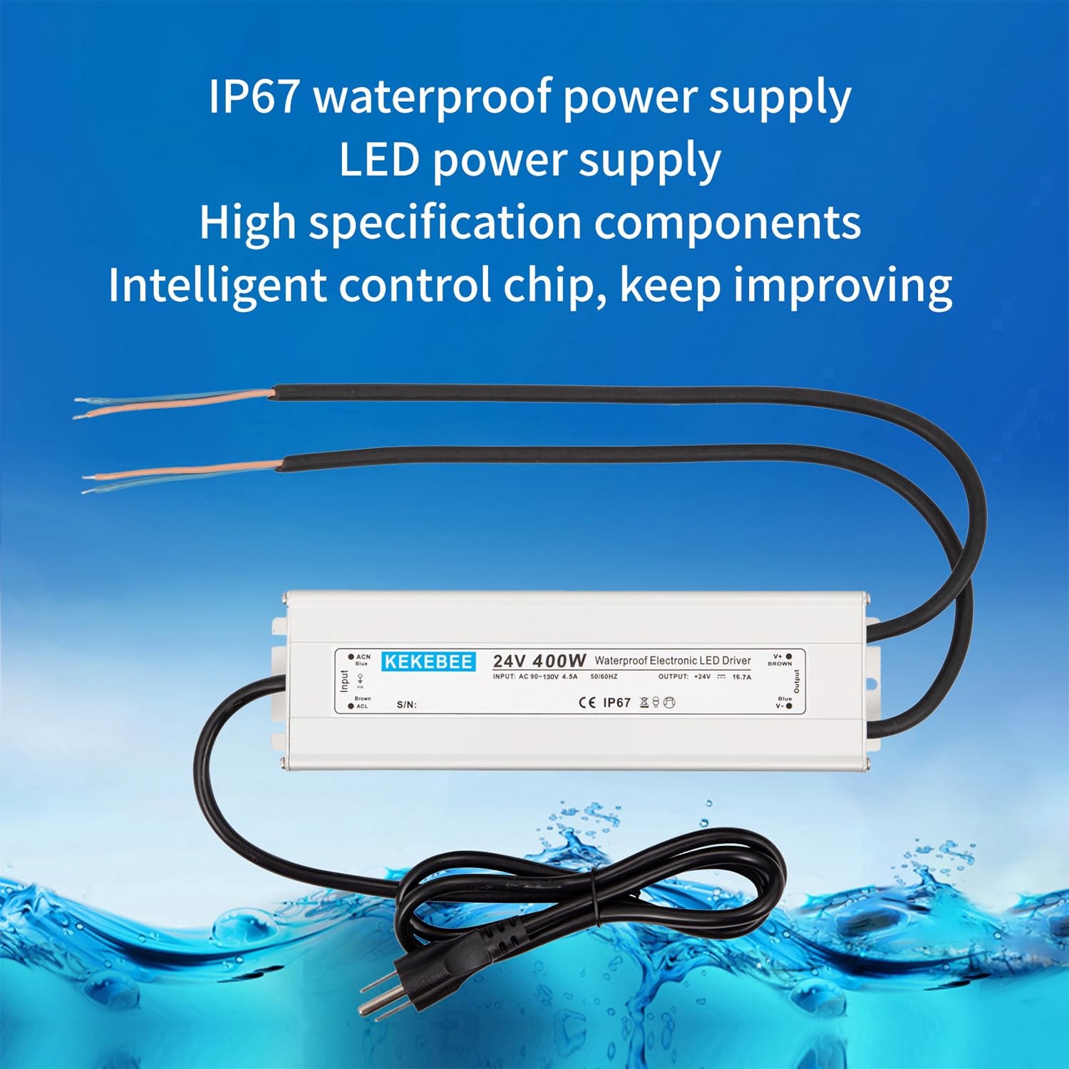 LED Driver 24V400W Waterproof Power Supply AC90-130V to DC24V16.7A Low…