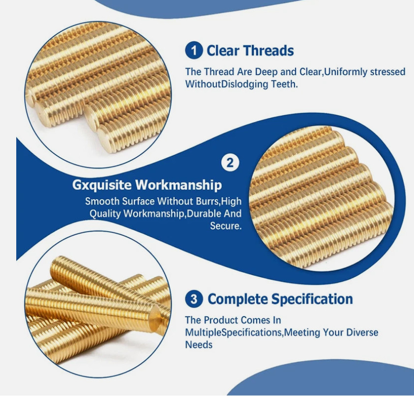 2mm 2.5mm 3mm to 20mm Brass Threaded Bar Threaded Rod Full Thread Studding Bar