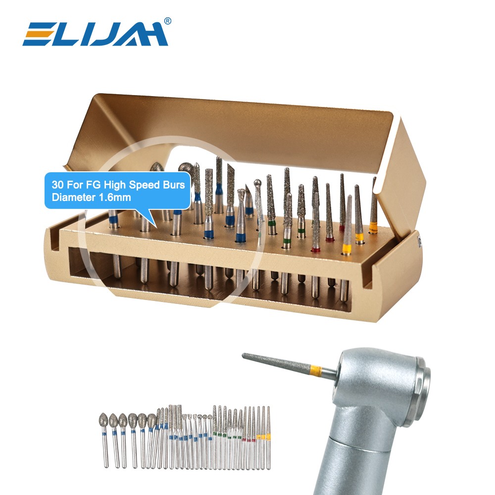 30PcS Dental Diamond Burs Drill+Disinfection Bur Block HighSpeed Handpiece IN US