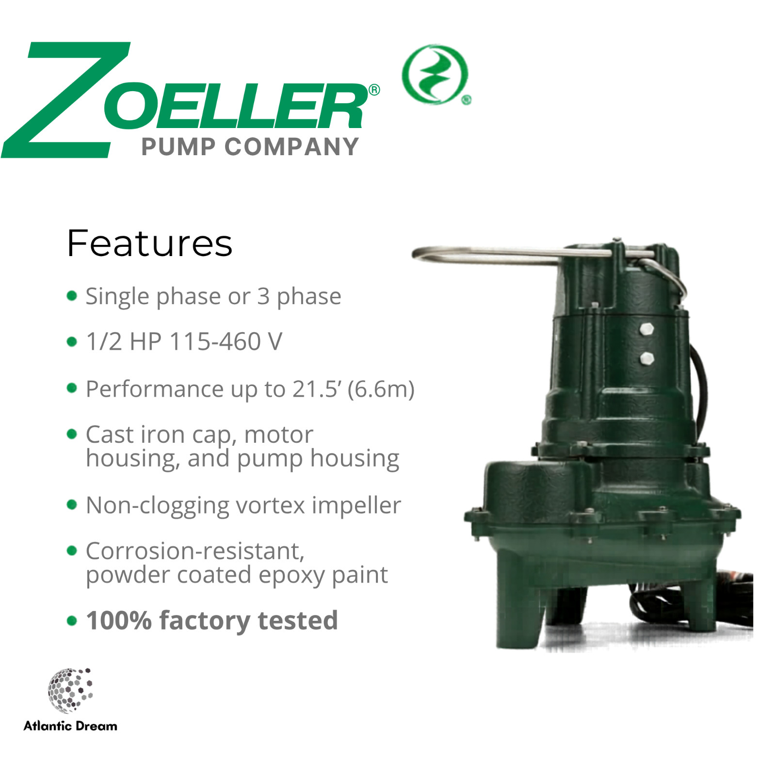 Zoeller Waste-Mate 267-0001 Sewage Pump | 1/2 HP Automatic Submersible Sewage
