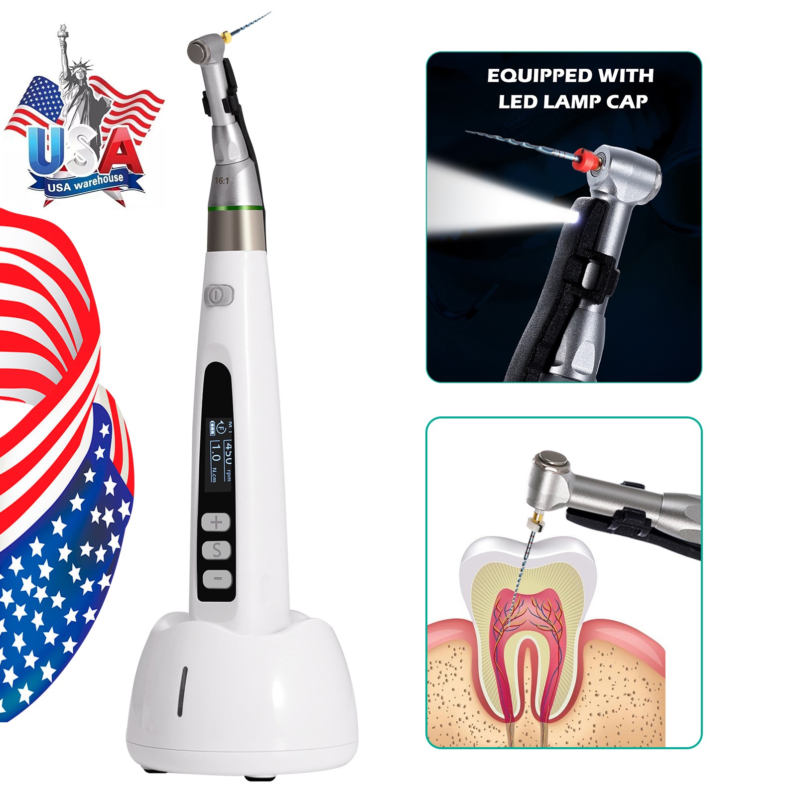 Dental Wireless Cordless LED Endo Motor 16:1 Handpiece Root Canal Treatment