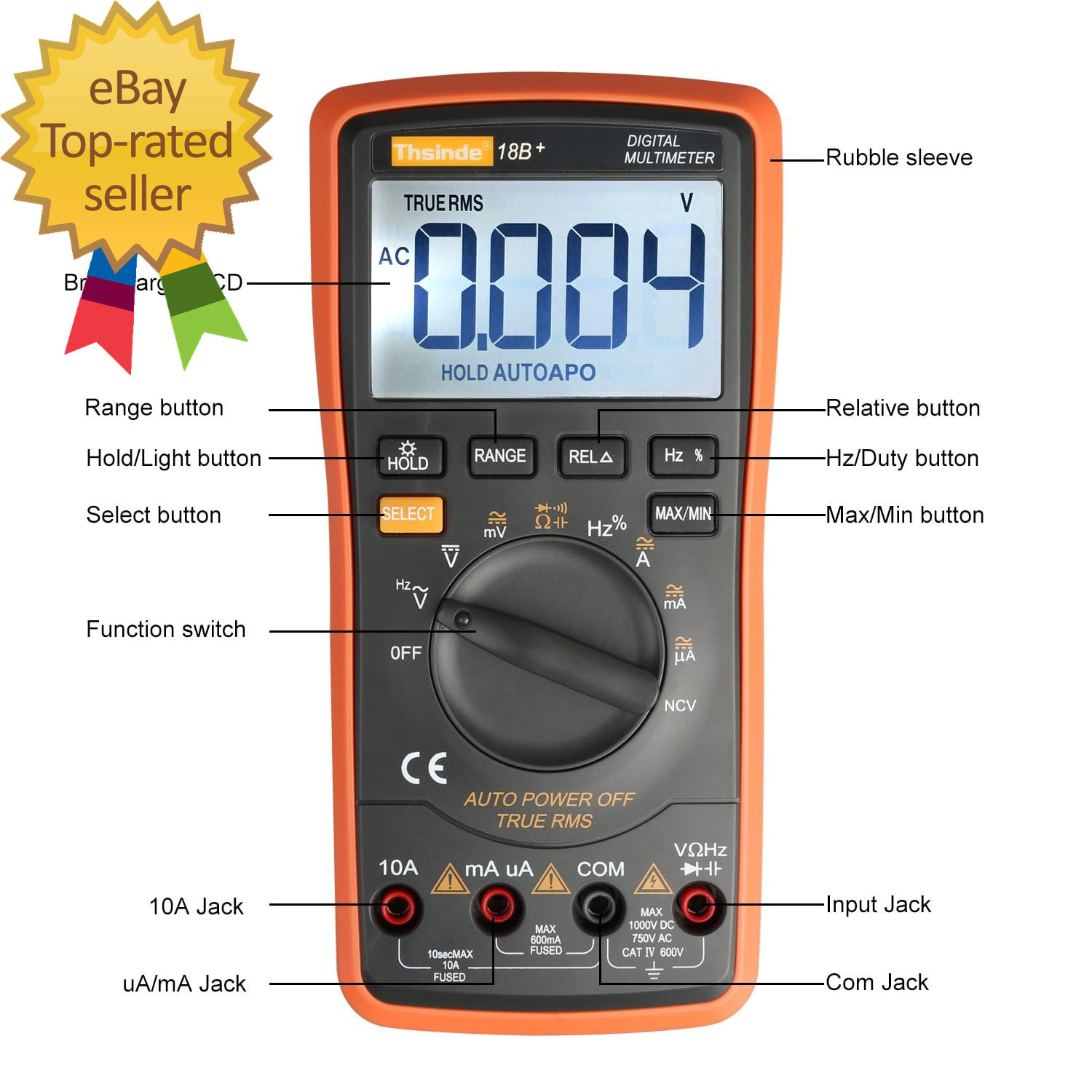 Auto Ranging Digital Multimeter TRMS 6000 with Battery Alligator Clips Test Lead
