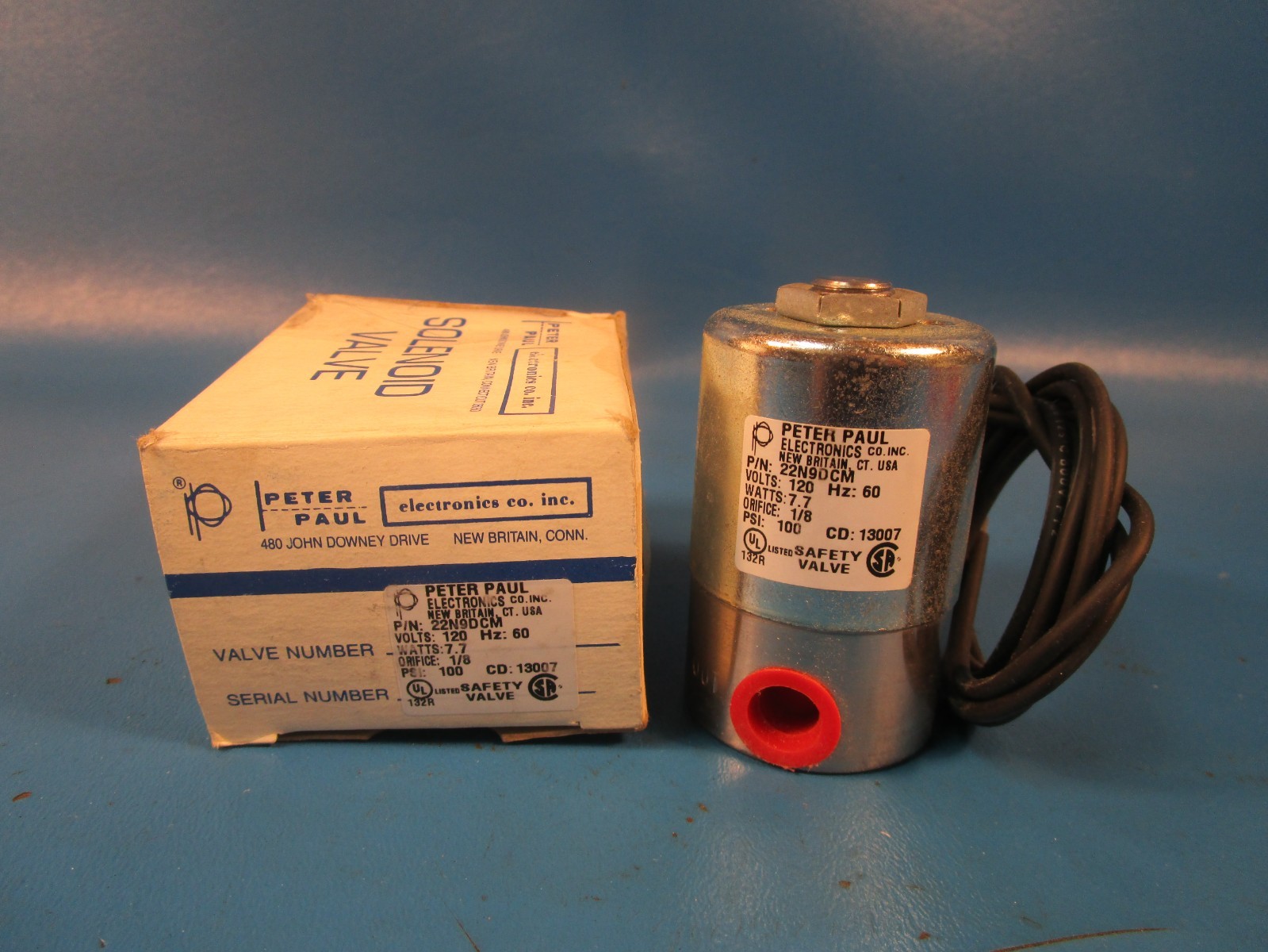 Peter Paul 22N9DCM, SOLENOID VALVE, 120 VAC, 7.7 WATTS, 1/8 ORIFICE, 100 PSI