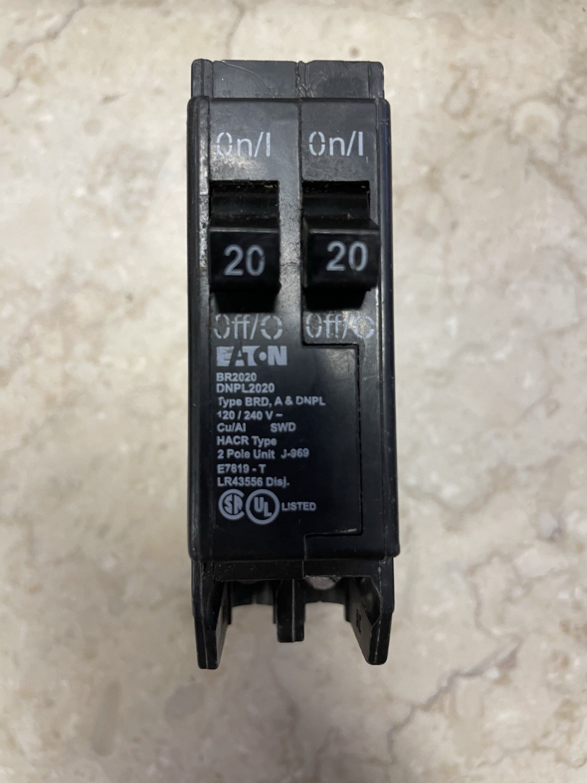 Eaton BR2020 DNPL2020 2-Pole 20A 120/240V Type BRD HACR Breaker