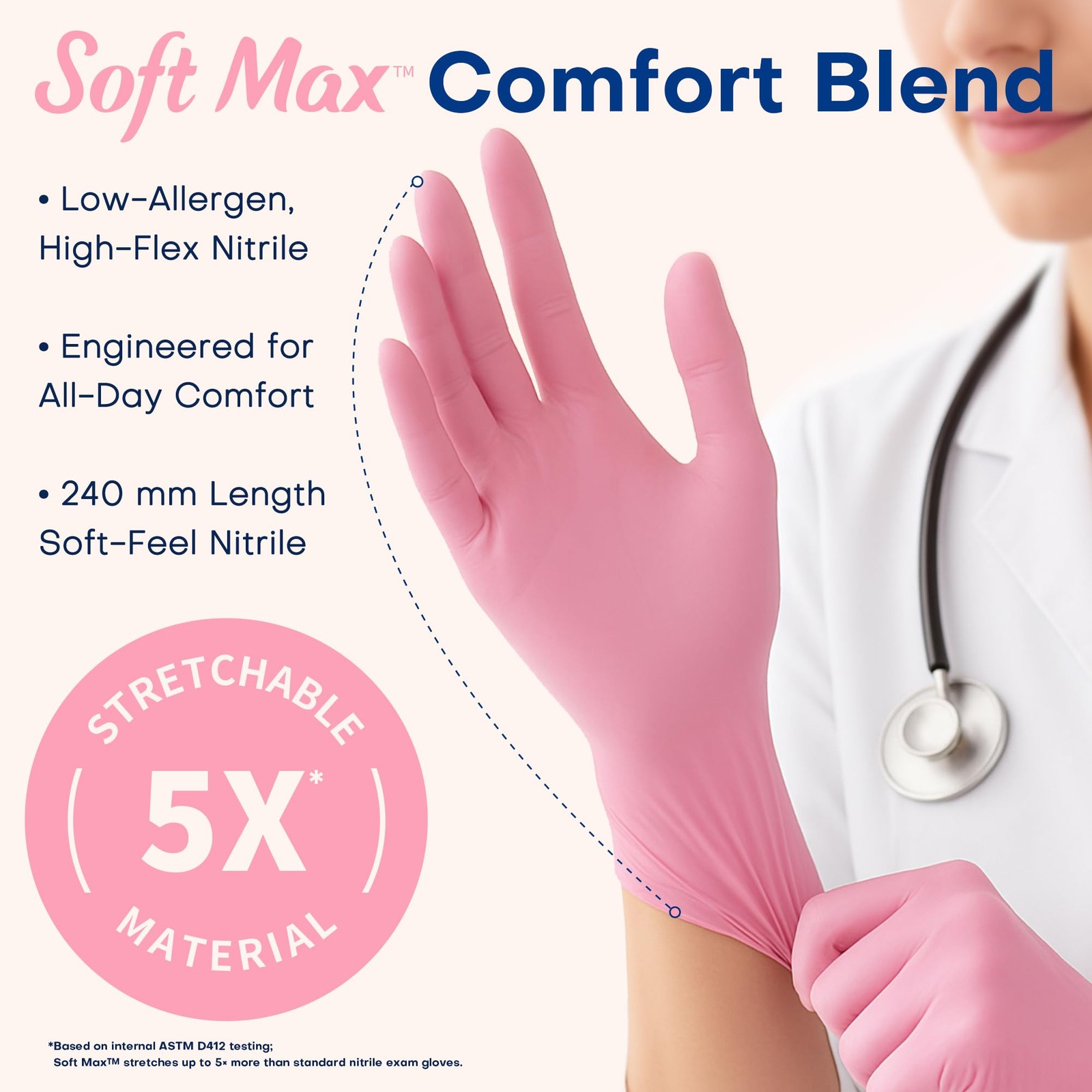Supmedic Medical Nitrile Exam Gloves, 3.5 mil Medium, Medium (Rose Quartz)