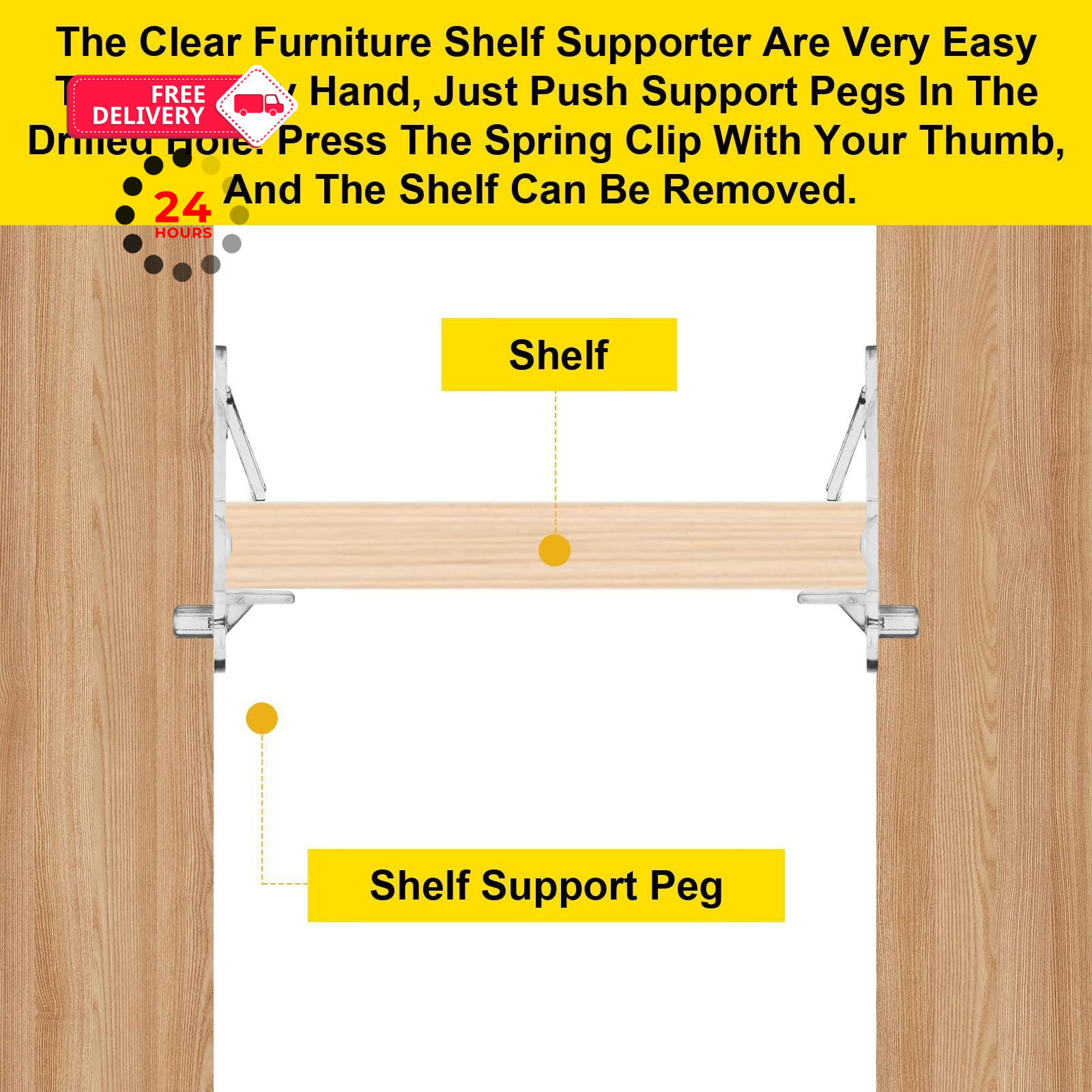 30PCS Clear Plastic Locking Shelf Support Pegs, Self-Locking Transparent