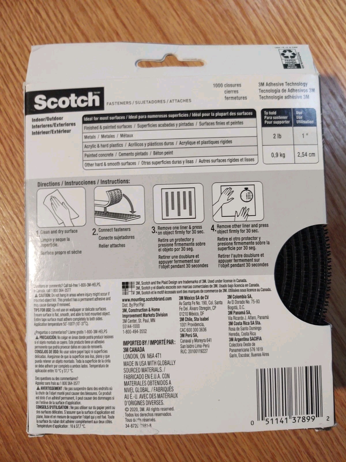 3M Scotch Extreme Fasteners 1in x 10ft Roll Black Outdoor 10lb Heavy Duty
