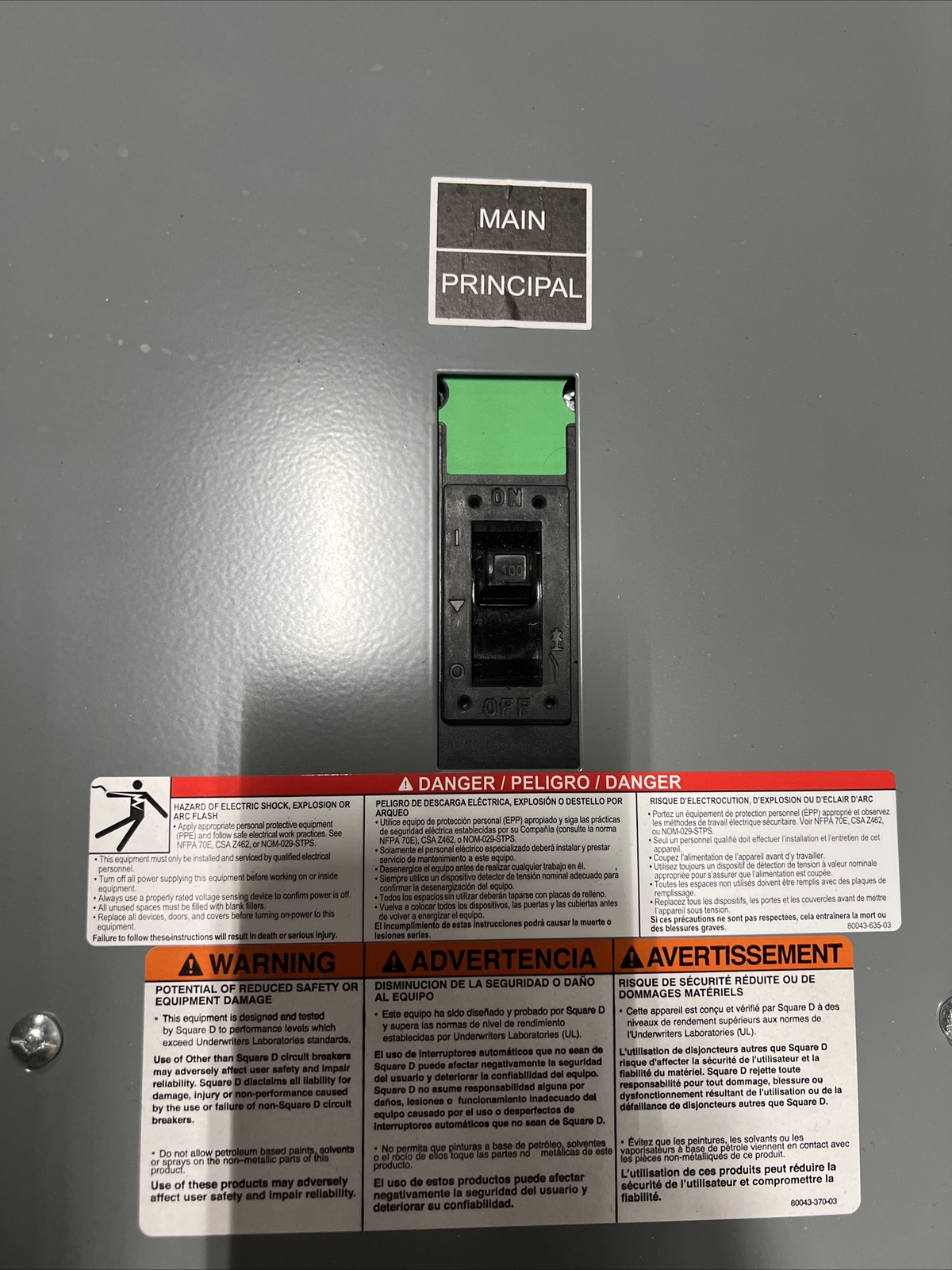 SQD NQ PANELBOARD MAIN BREAKER, 100AMPS 3 PHASE 4WIRE, 208Y/120Volt 30 SPACE