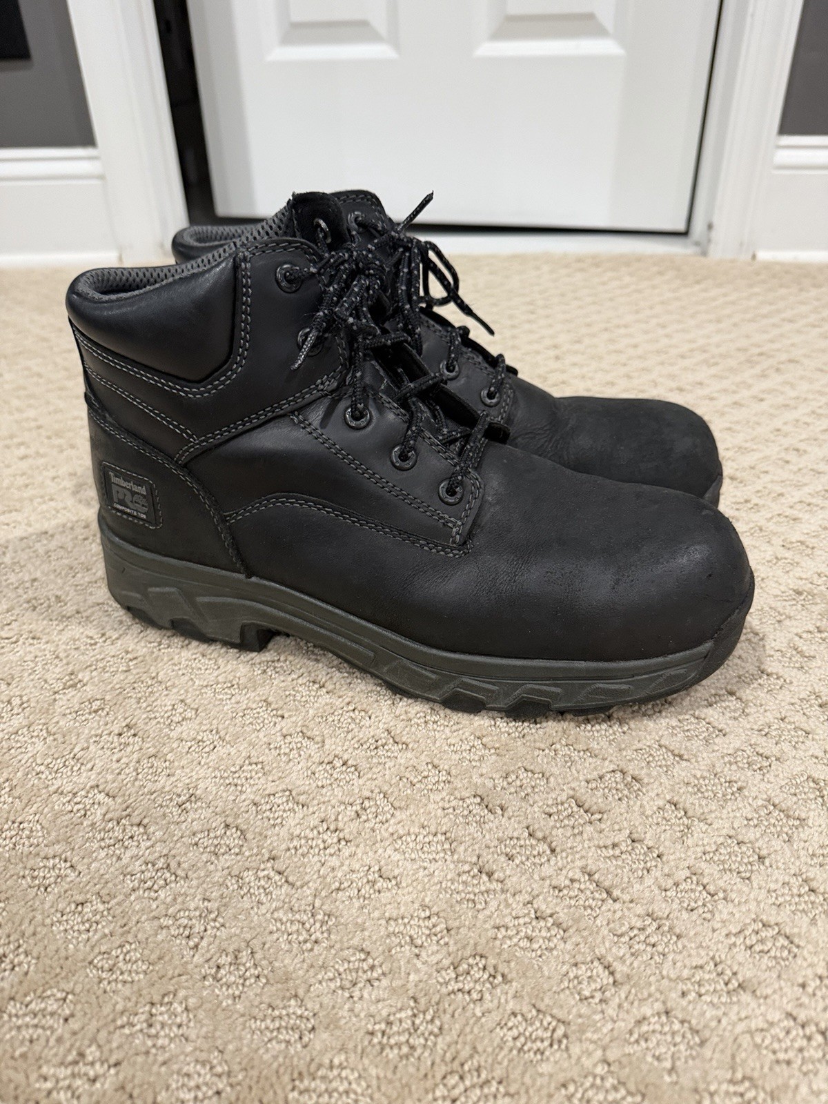 Timberland PRO Black Leather Steel toe Ankle Work Boots RuggedTread Sole Size 11