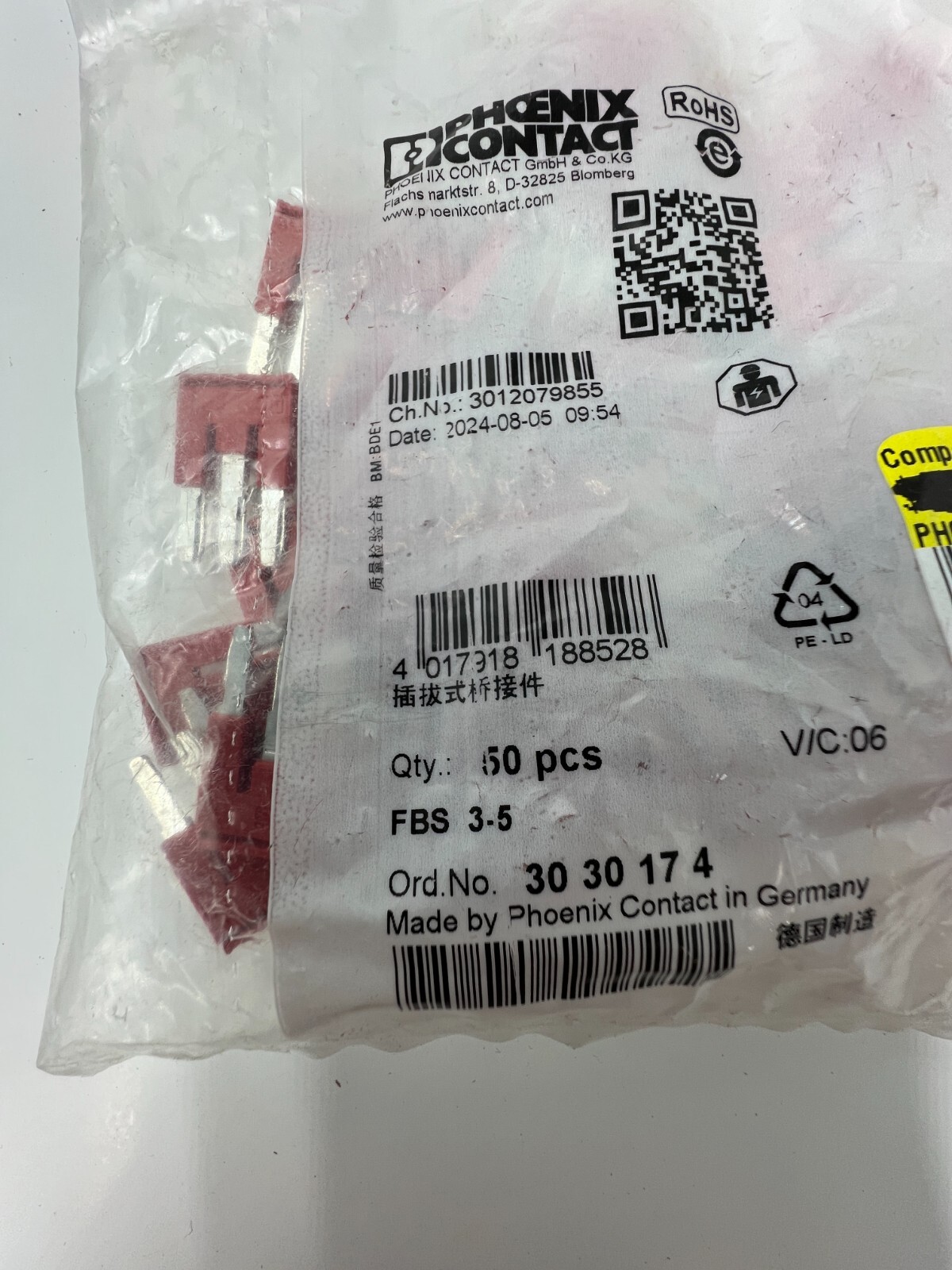 (QTY 50) Phoenix Contact Plug-in Bridge FBS 3-5, 3 Positions, 5.2 mm Pitch