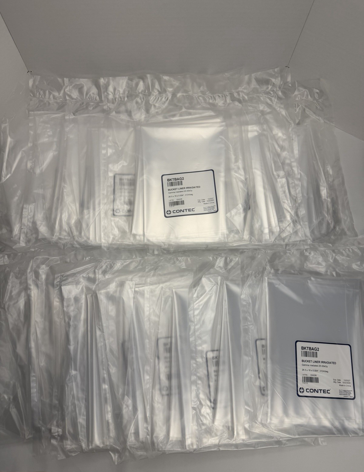Contec BKTBAG2 Irradiated Bucket Liners 25-50kGy 26.5x18x0.004″ Qty.15×3 -45 bag
