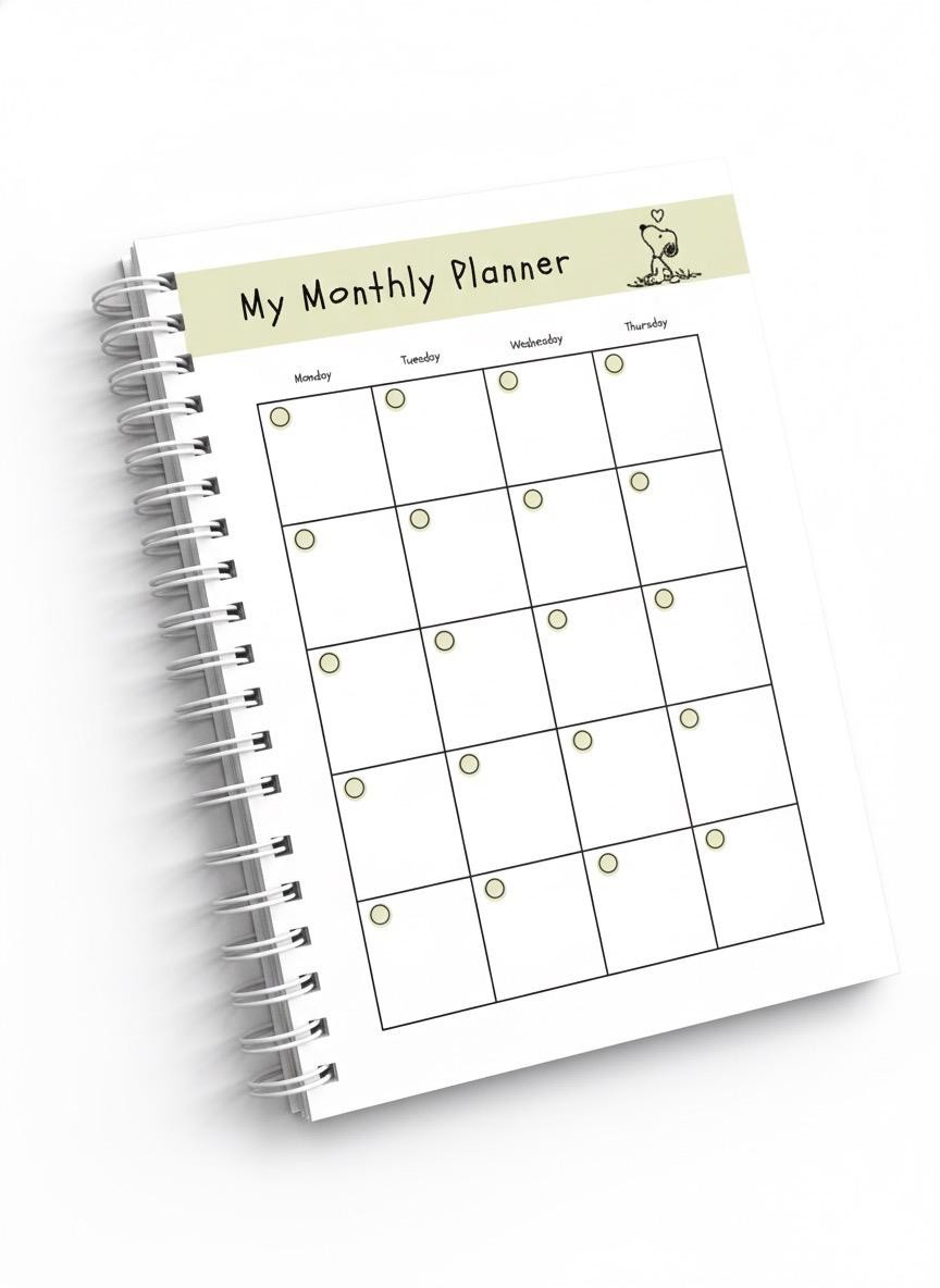 Daily planner Cute Personalized Peanuts, Snoopy-Inspired Hardcover Journal,