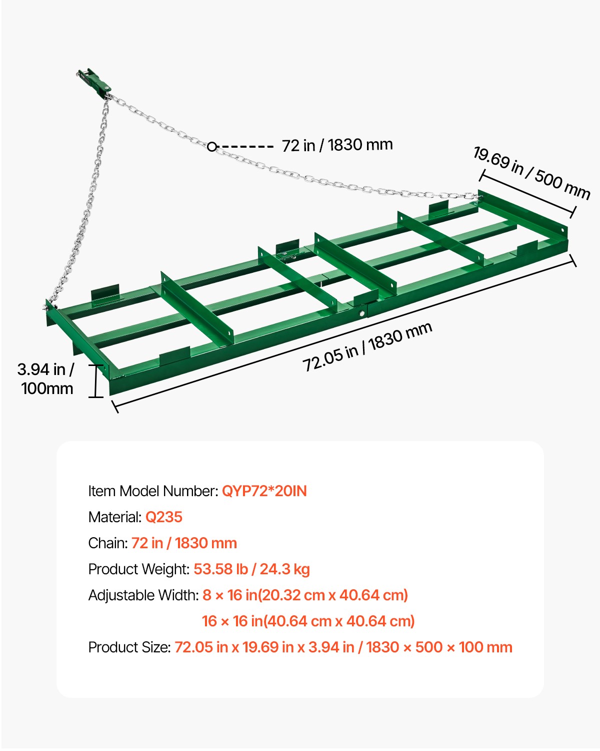 VEVOR Drag Harrow 6 ft Heavy Duty Tow Behind Drag Harrow Driveway Grader Rake