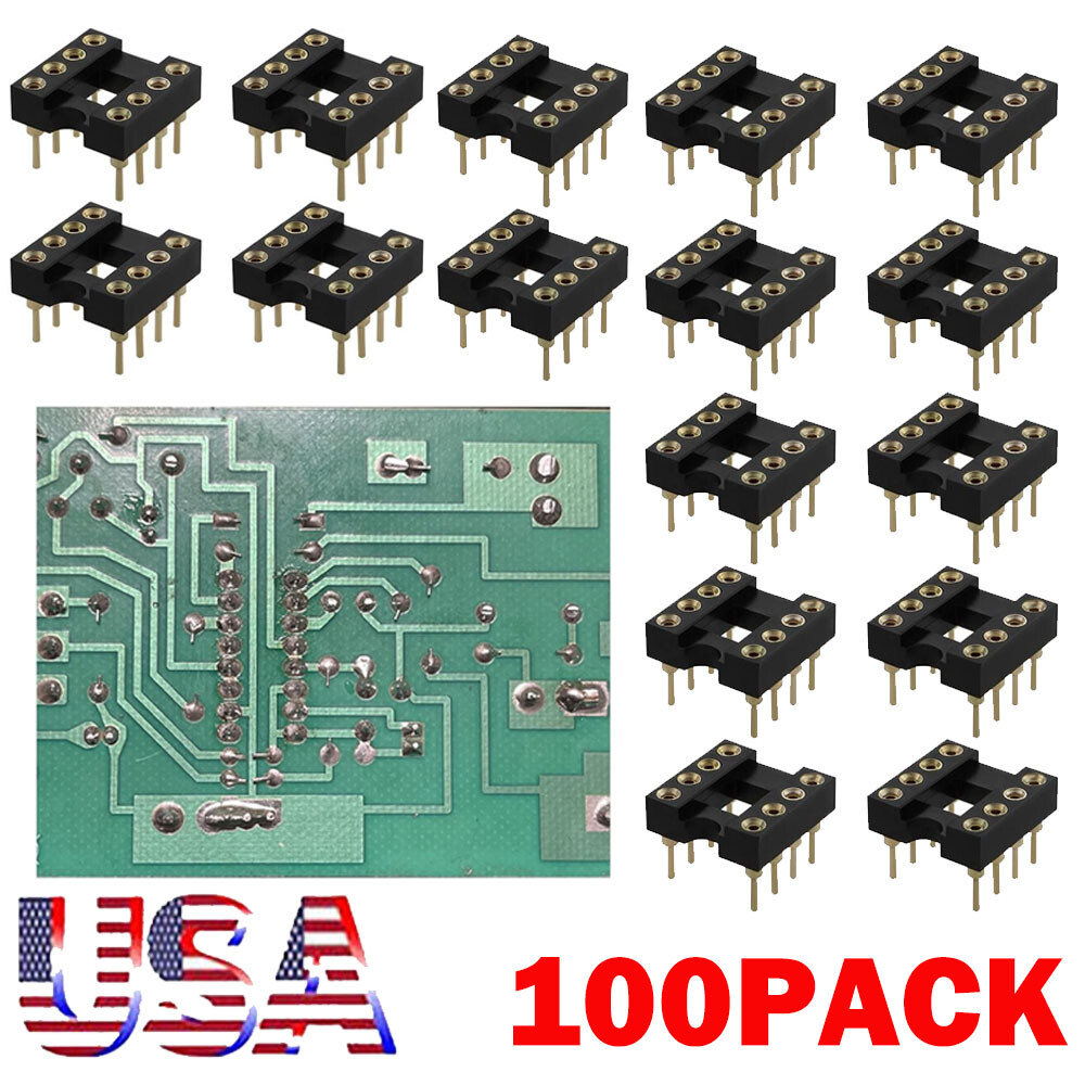 100PC 8 Pin DIP SIP Round IC Socket Adaptor Solder Type Gold Plated Machined USA