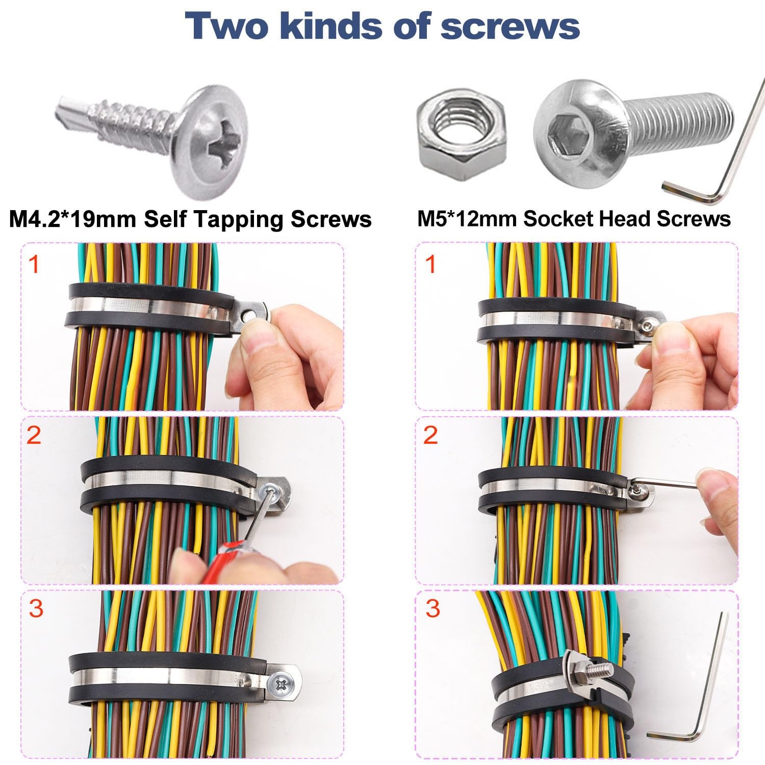 Taiss 136PCS Cable Clamps Assortment Kit 304 Stainless Steel Rubber Cushion Pipe