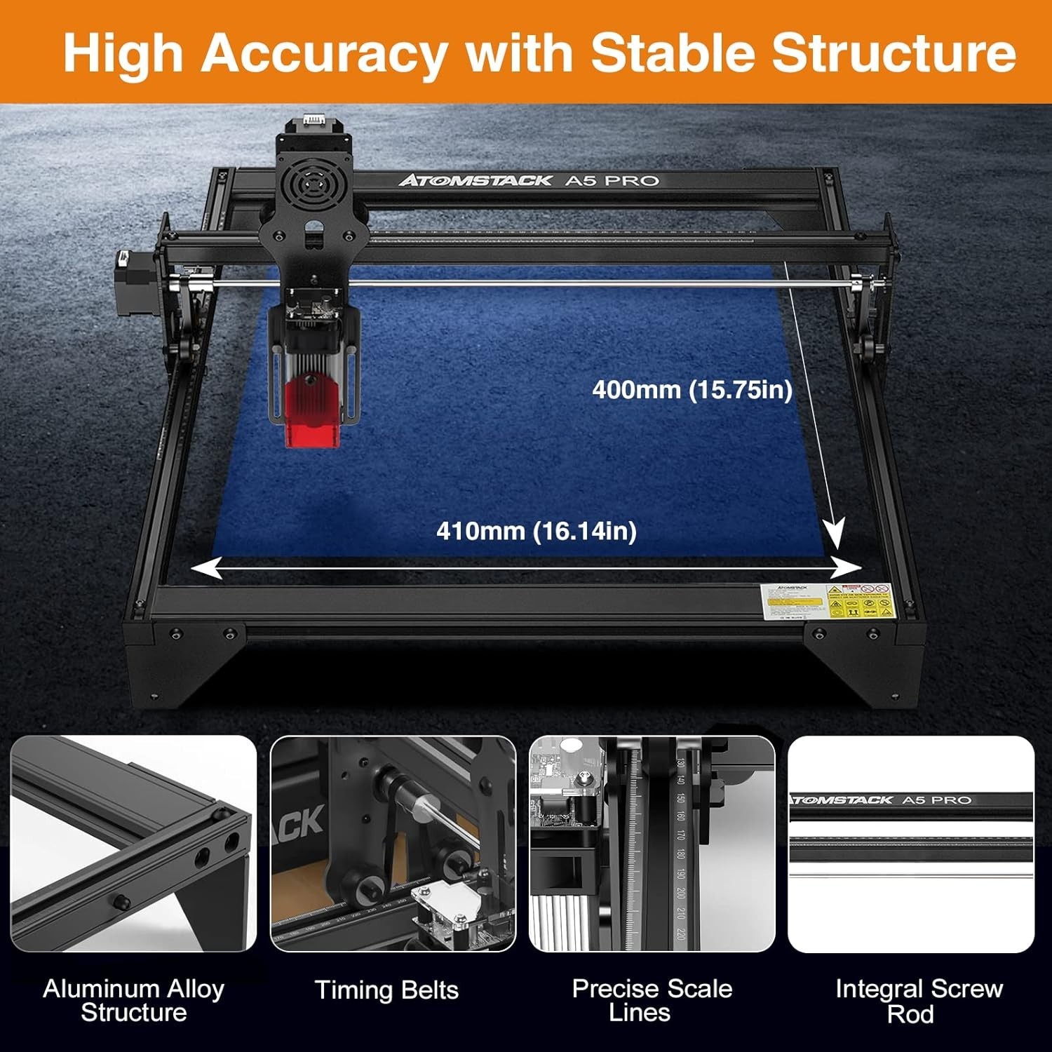 Used Atomstack A5 Pro Laser Engraver 40W DIY CNC Cutter for Wood Metal 410x400mm