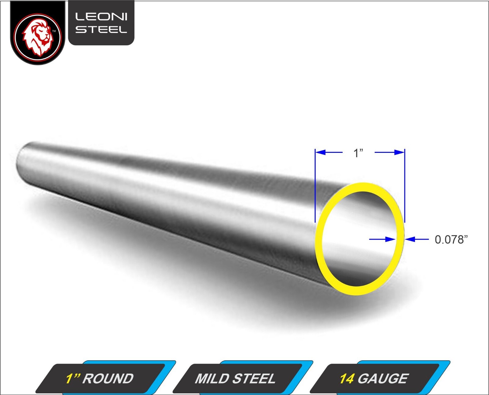 1″ Round Metal Tube – Mild Steel – 14 gauge – ERW – 12″ inch long (1-ft)