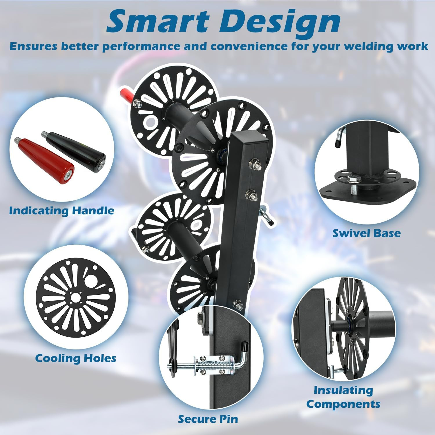 Heavy Duty Double Welding Lead Reel, 10″ Swivel Base Welding Cable Reel with Ins