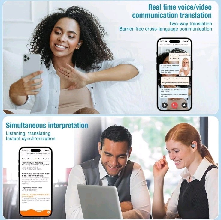 Open Ear Headphones Wireless Bluetooth, AI Translation Earbuds Real Time