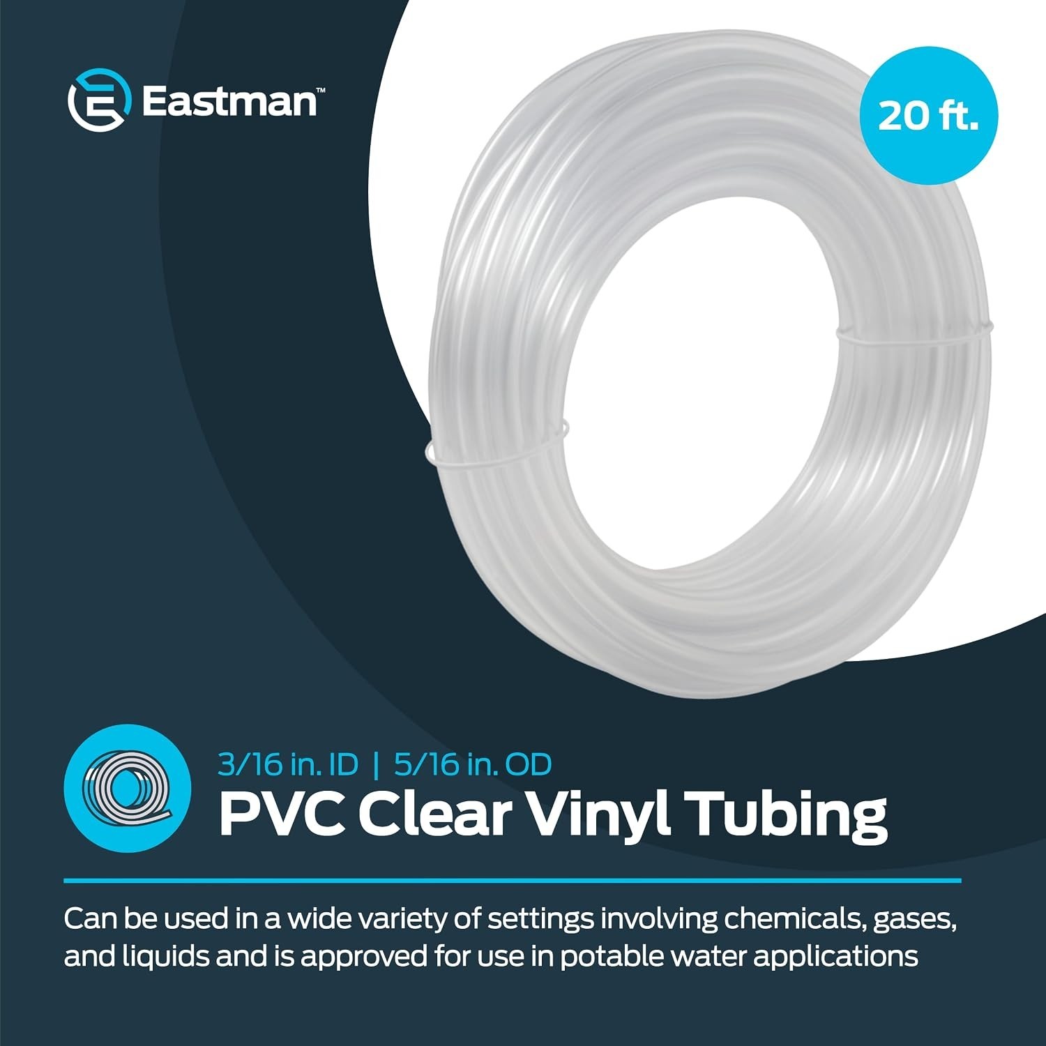 High-Pressure PVC Clear Vinyl Tubing 20ft – 3/16″ ID x 5/16″ OD | Lab & Home Use