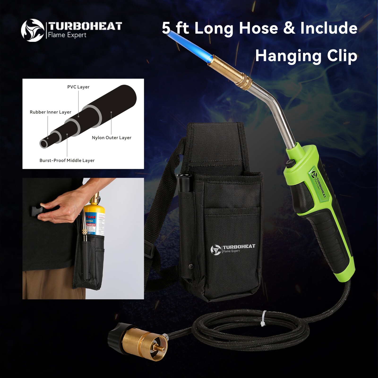 Propane Torch Kit /w Holster Mapp Map Gas Torch Head 5′ Long Hose Trigger Start