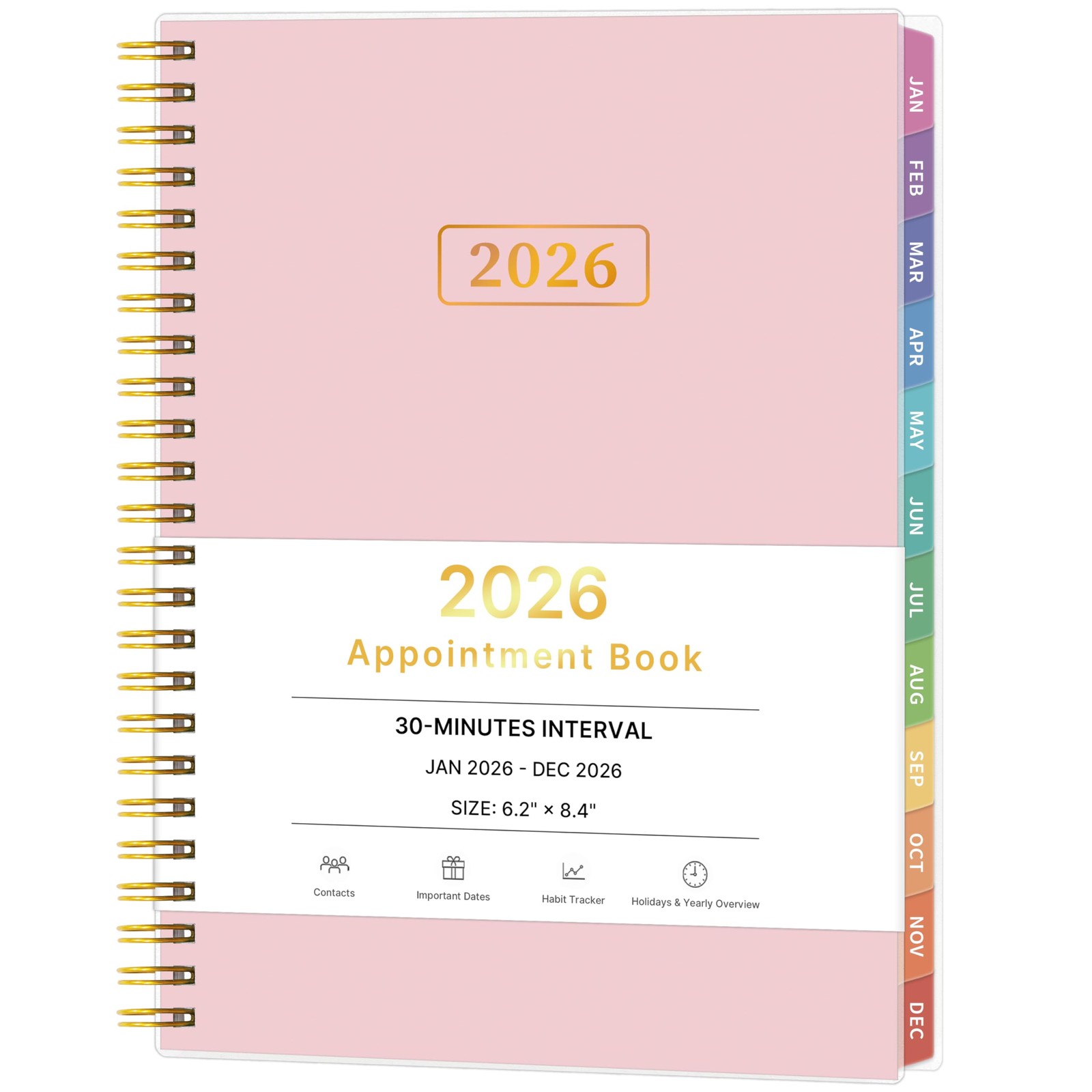 2026 Appointment Book, 30 Minutes-Hourly, Weekly ＆ 6.2» x 8.4», Pink