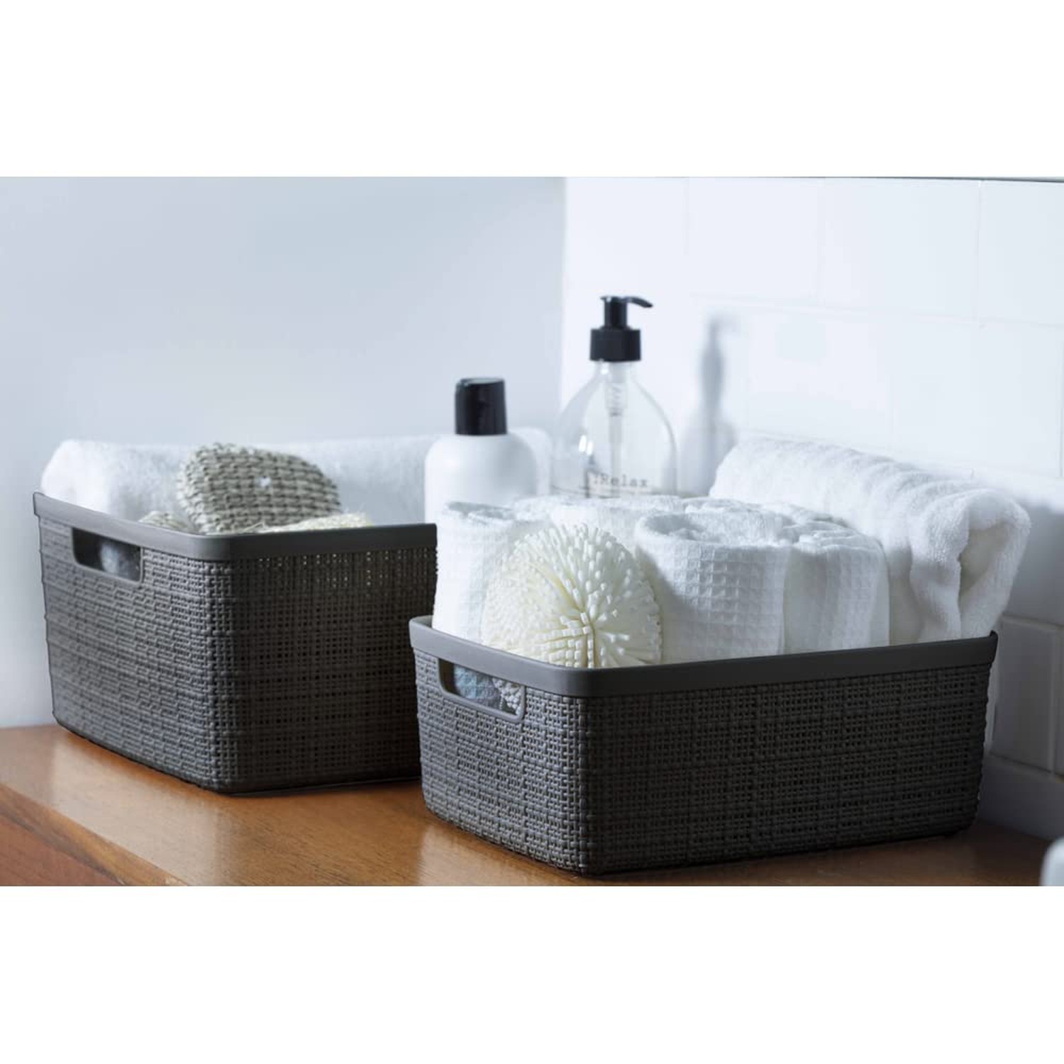 CURVER Jute Basket 100% Recycled Plastic Rectangular 12 L, Dark Grey, M Medium