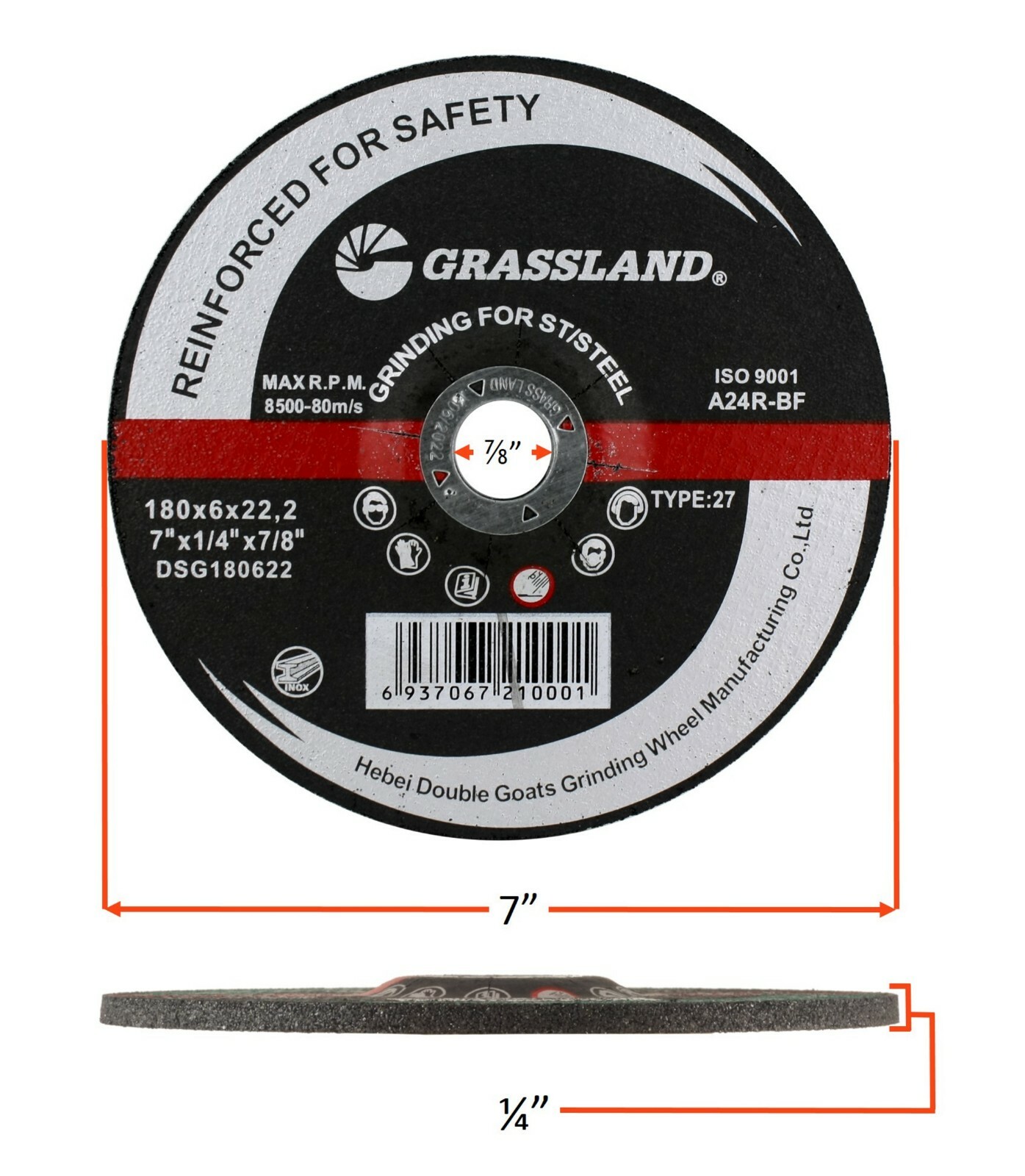 Grinding Disc, Stainless Steel Grinding wheel – 7″ x 1/4″ x 7/8″ – T27