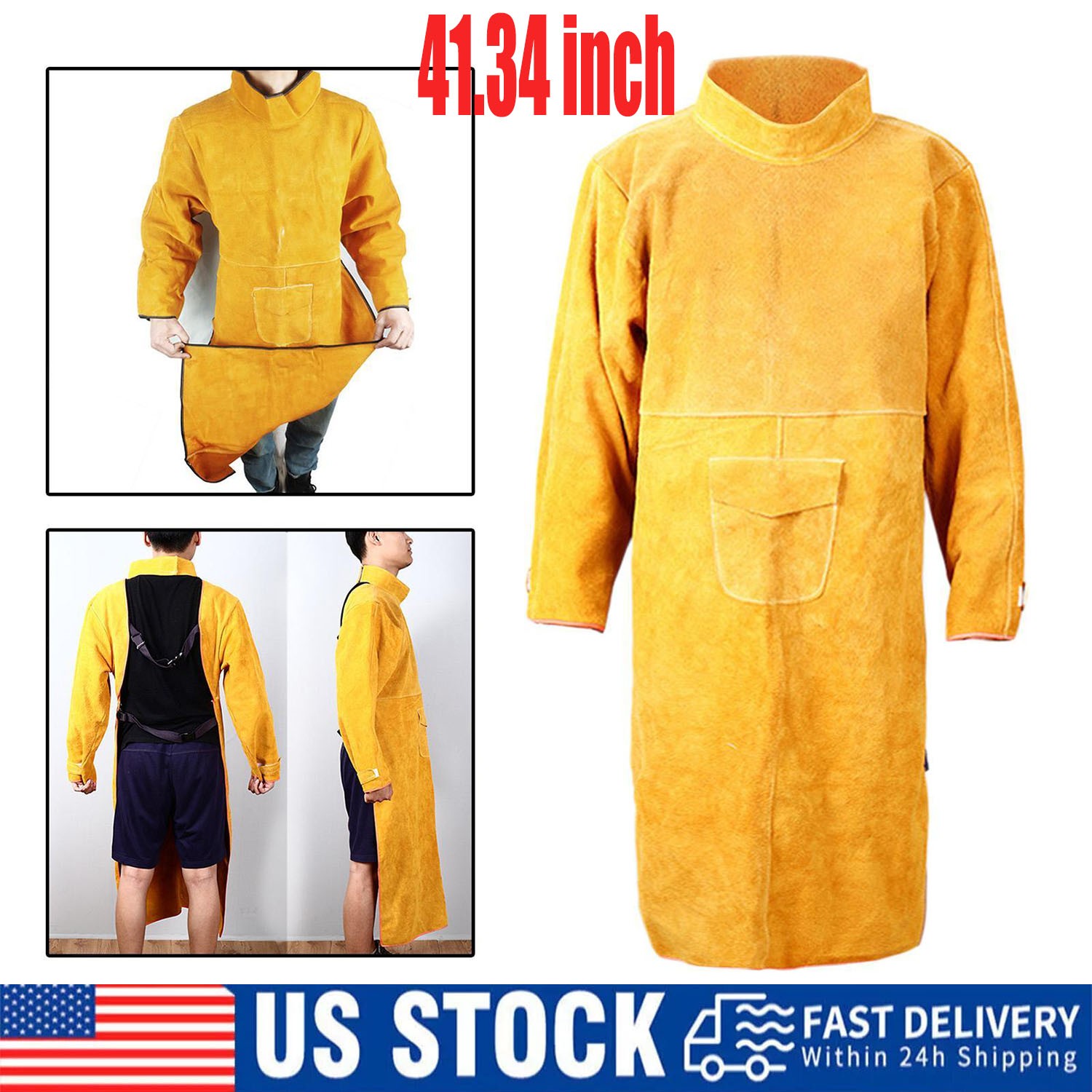 41.33 inch Cowhide Leather Welding Jacket Coat Flame-Resistant Welder for Men US