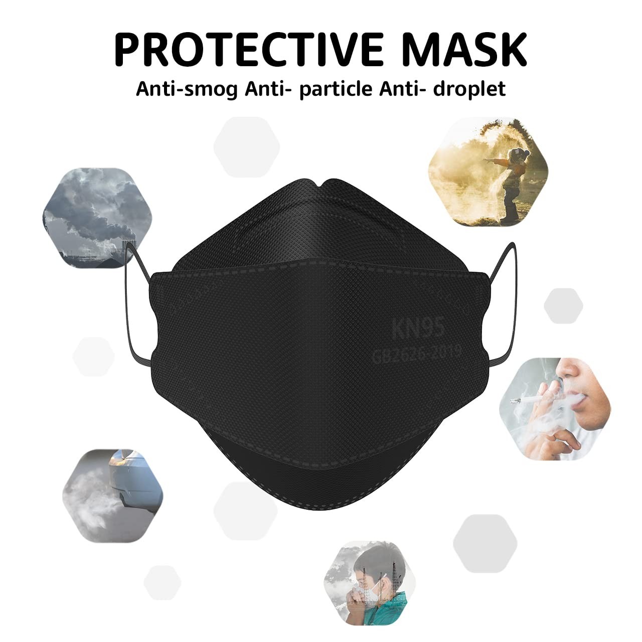 50 Pack KN95 Face Masks – Breathable, Comfortable, Disposable Black Masks