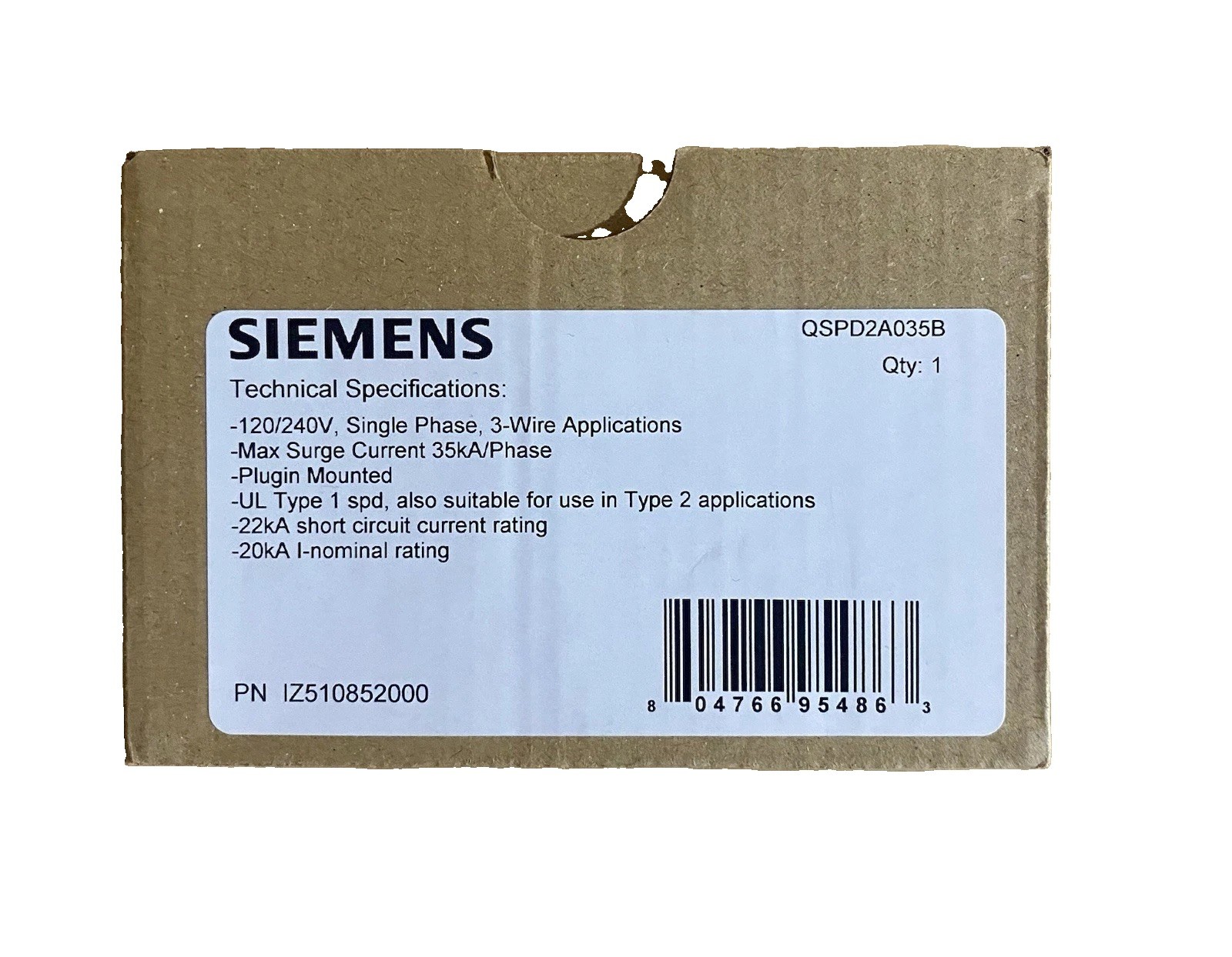 Siemens Boltshield 2-Pole Plug-in Surge Protection Device (QSPD2A035B)