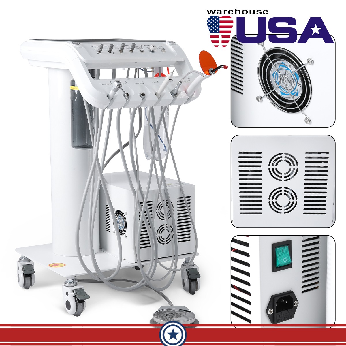 Portable Dental Mobile Delivery Unit Suction Air Compressor 4Hole/ Handpiece Kit