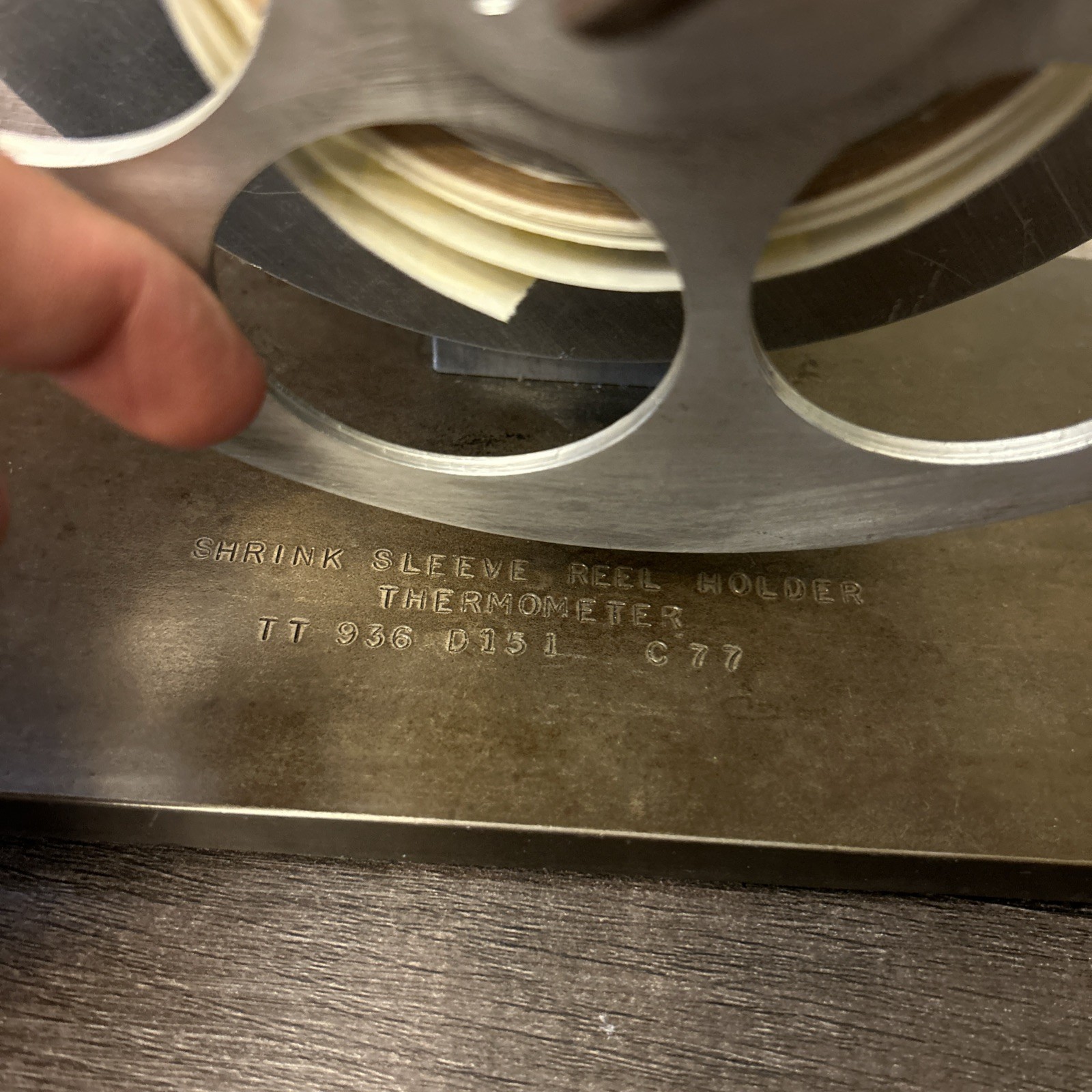 Vintage Shrink Sleeve Reel Holder Thermometer Label Dispenser Metal