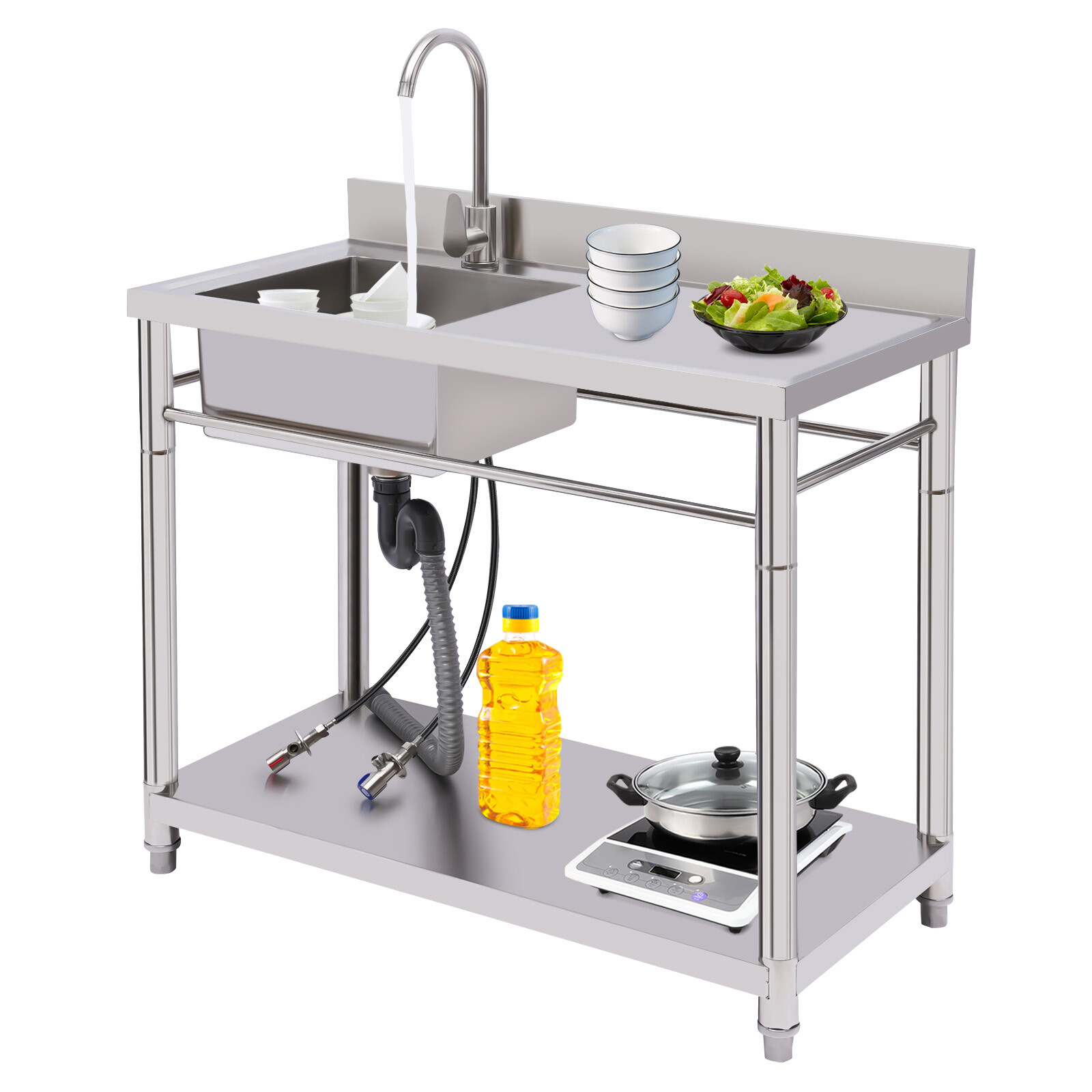 1 Compartment Sink Kitchen Stainless Steel Utility Sink Prep Table Commercial