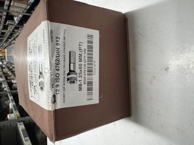 Socket Head Cap Screw M8x1.25x80mm Zinc CR+3 12.9 ISO 4762/DIN 912 box of 100