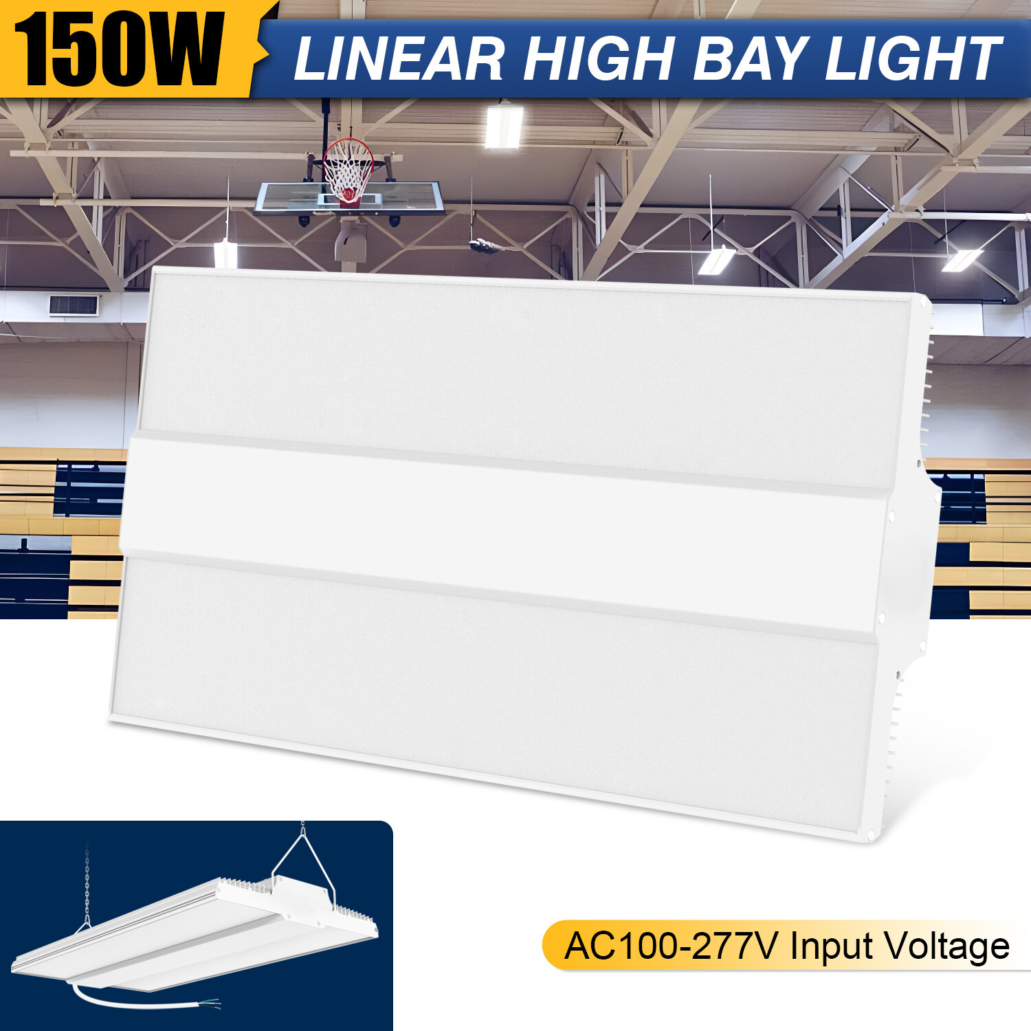 2Pack LED Warehouse Shop Linear High Bay Lights 150W 22500LM [Eqv.600W MH/HPS]