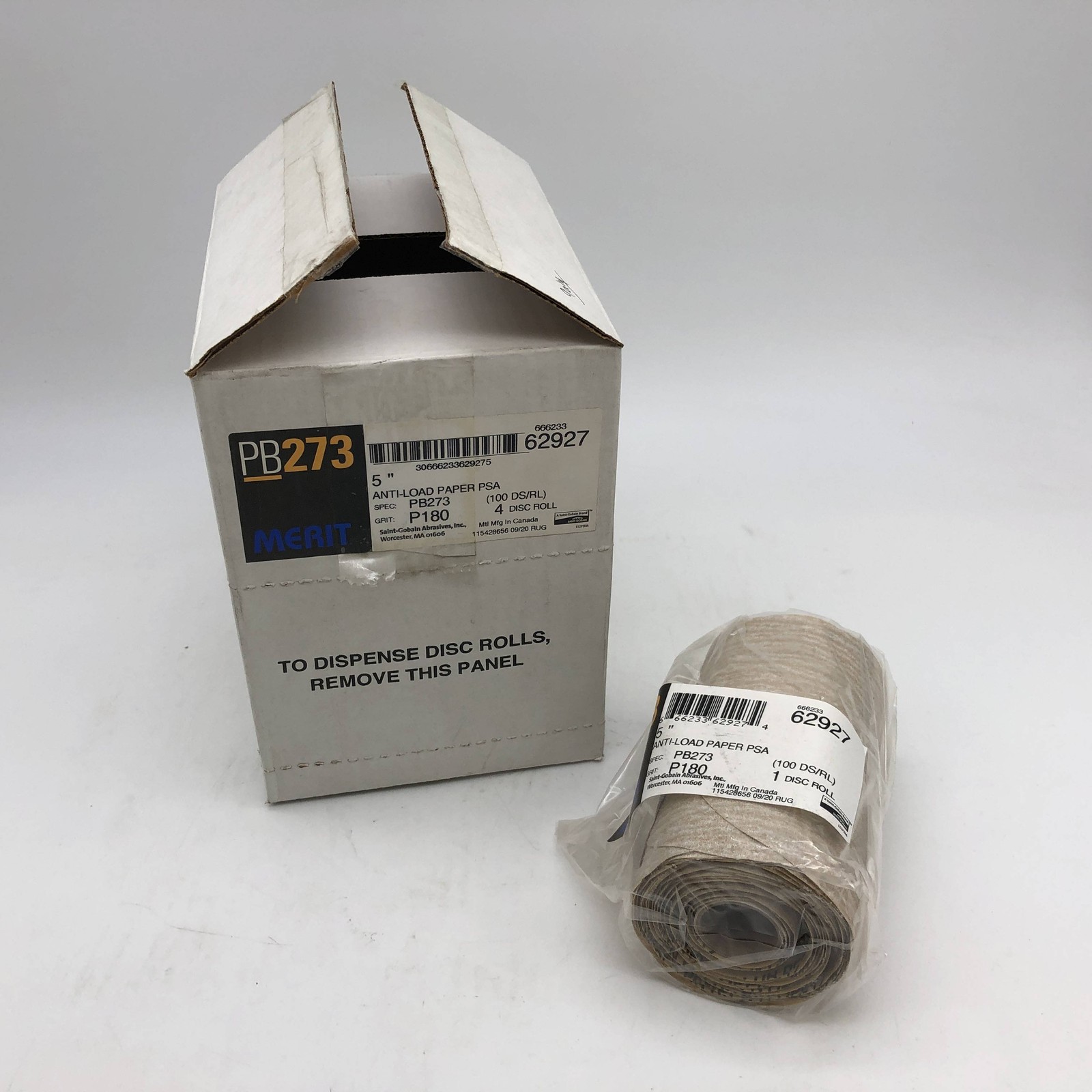 Merit 62927 Disc Rolls 5″ Anti Load Paper PSA PB273 P180 Grit 4 Rolls/400 Discs